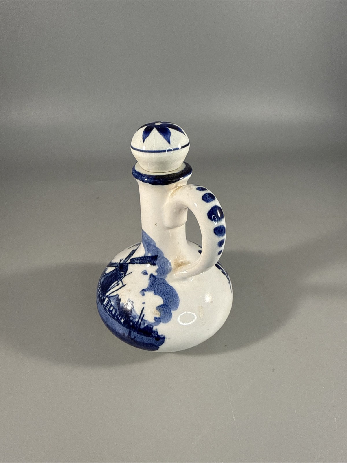 Vintage Delft Blue Cruit with Stopper Lid Holland Blue White 4” Signed 1988