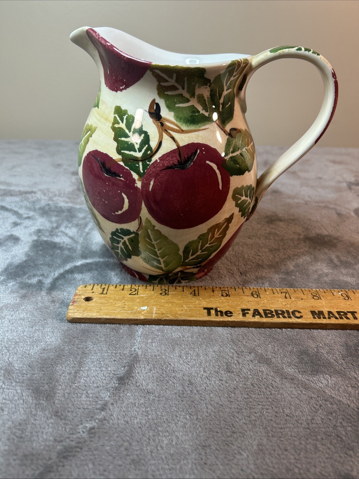 La Ceramica VBC Hand Painted Pitcher Made In Italy Cherries 7.75” Tall