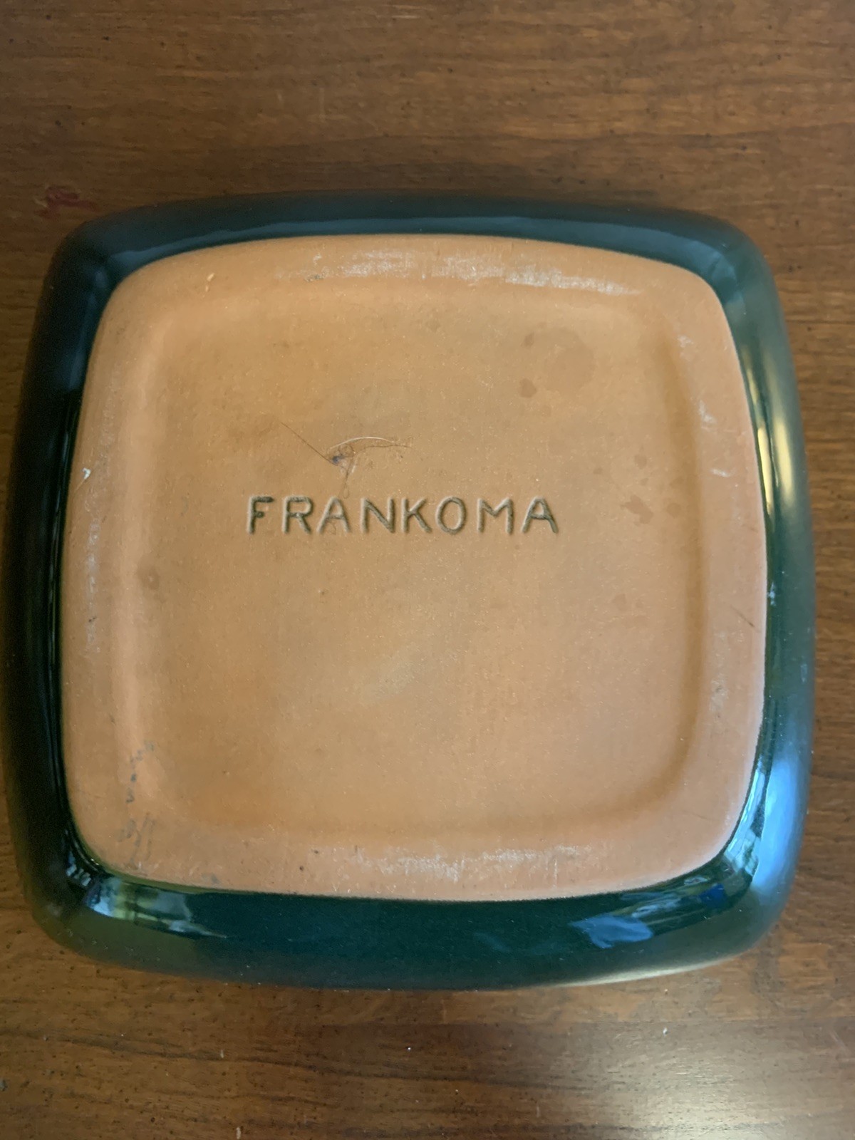 Vtg Frankoma Pottery Serving Salad Bowl Dish Dark Green 8.25x 8.25 x 2.25″