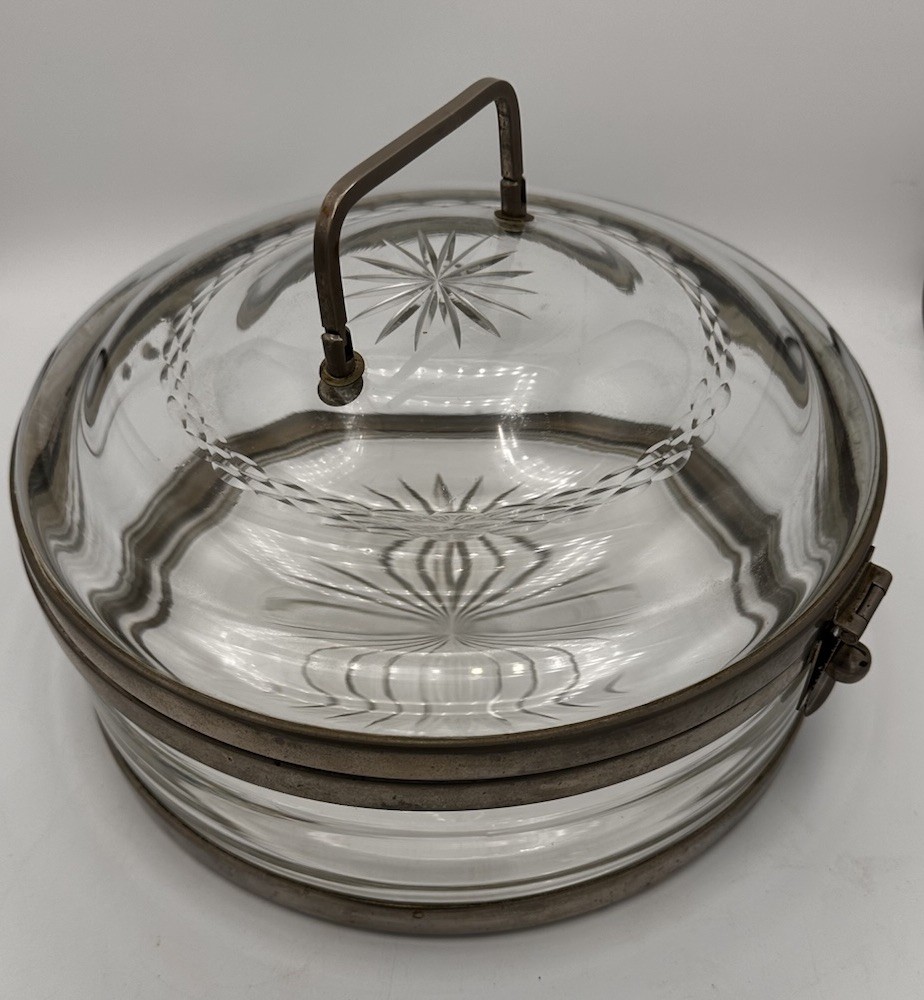 VTG Rare Austrian Covered Glass & Metal 10” Dish Starburst Cut Glass G. ST. MCM