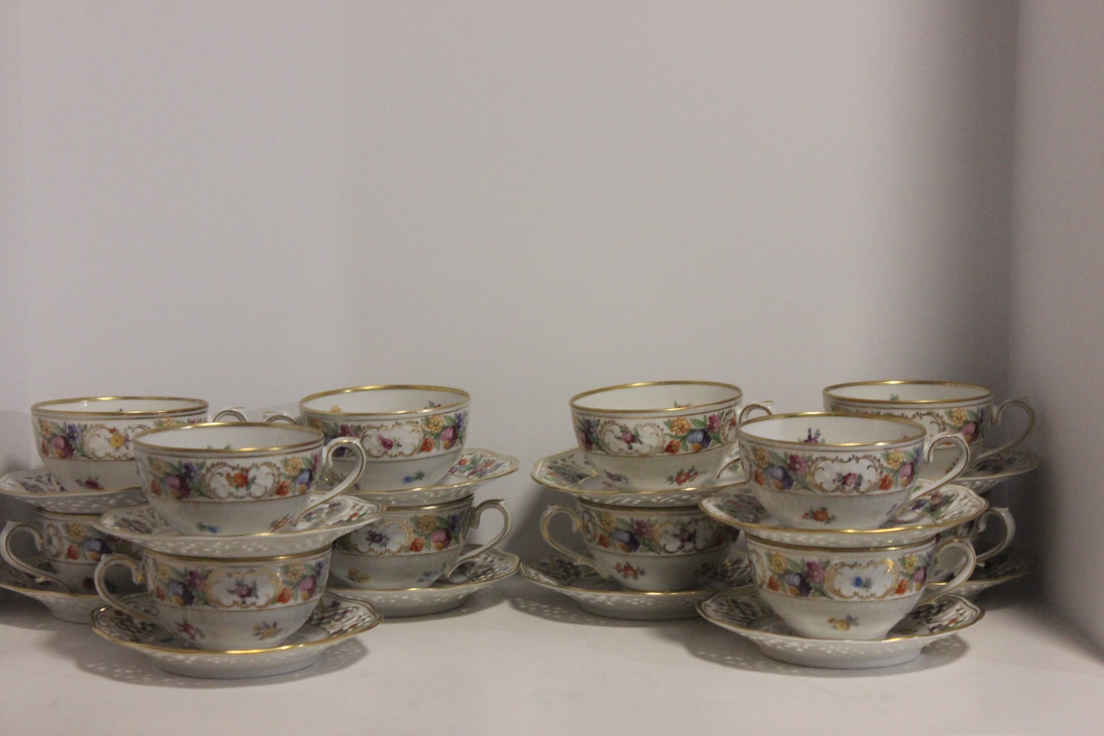 Schumann Bavaria Dresden Empress Chateau Flat Teacup & Saucer Set, 12 Sets Avail