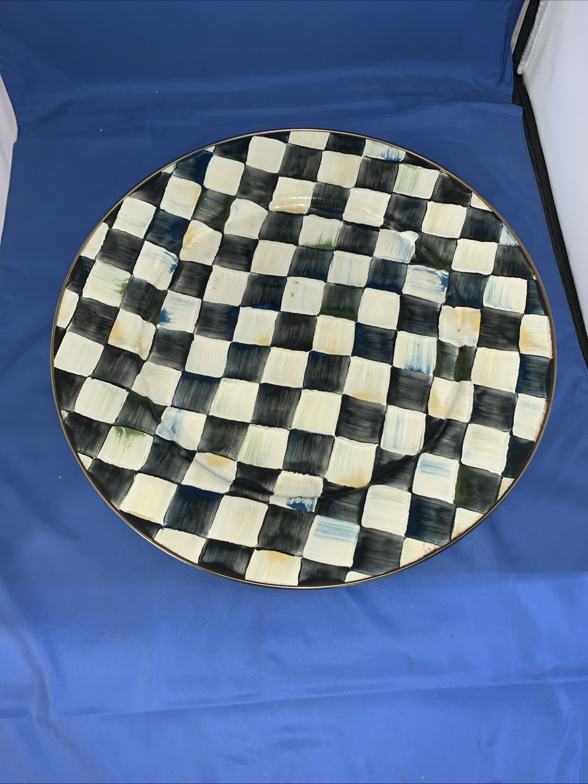 Mackenzie Childs Tabletop large Pottery courtly check Pedestal Platter tabletop