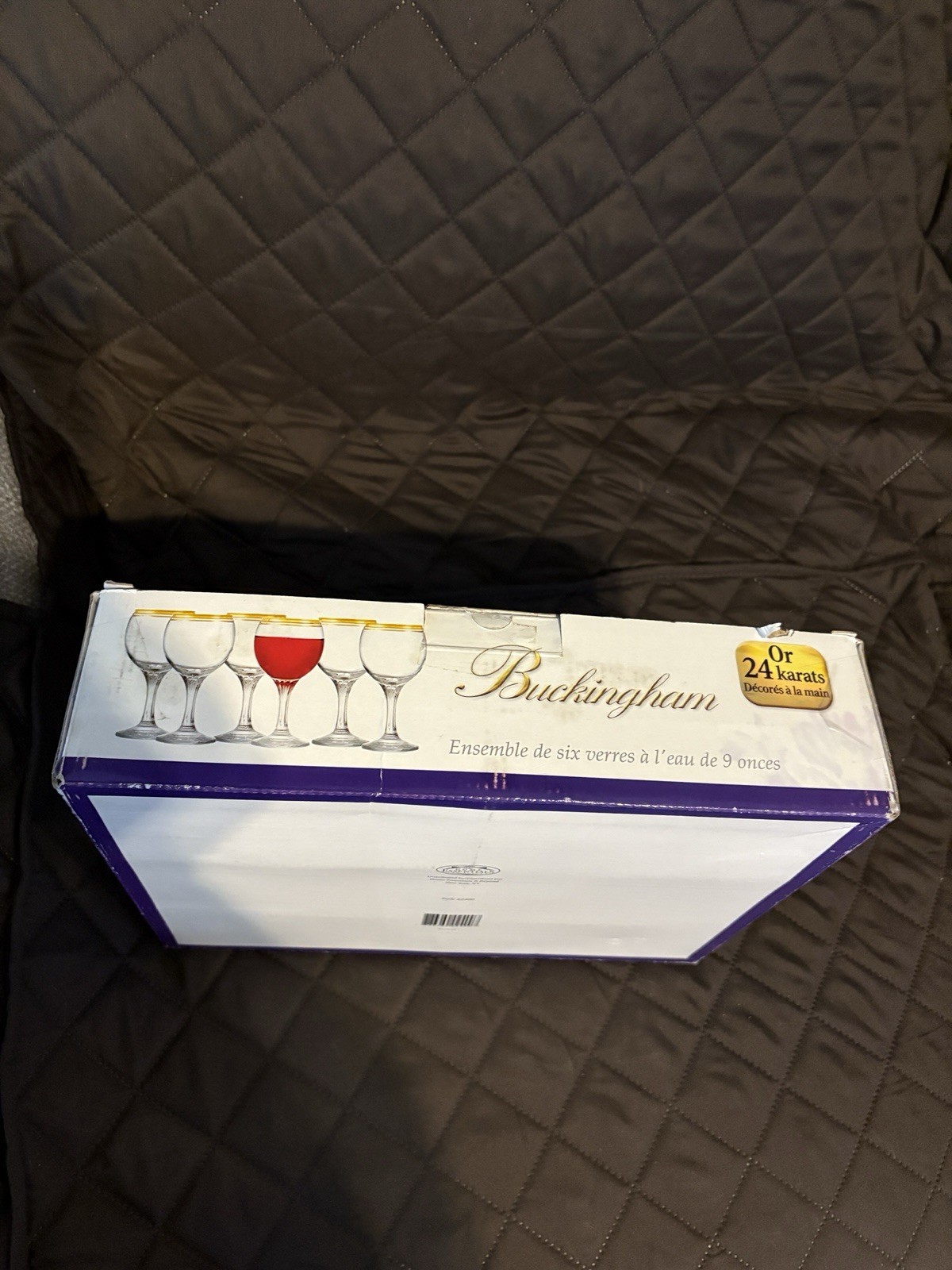 Set Of 6 9 Oz Buckingham Goblets New in Box 24 Karat Gold Trim Hand Decorated