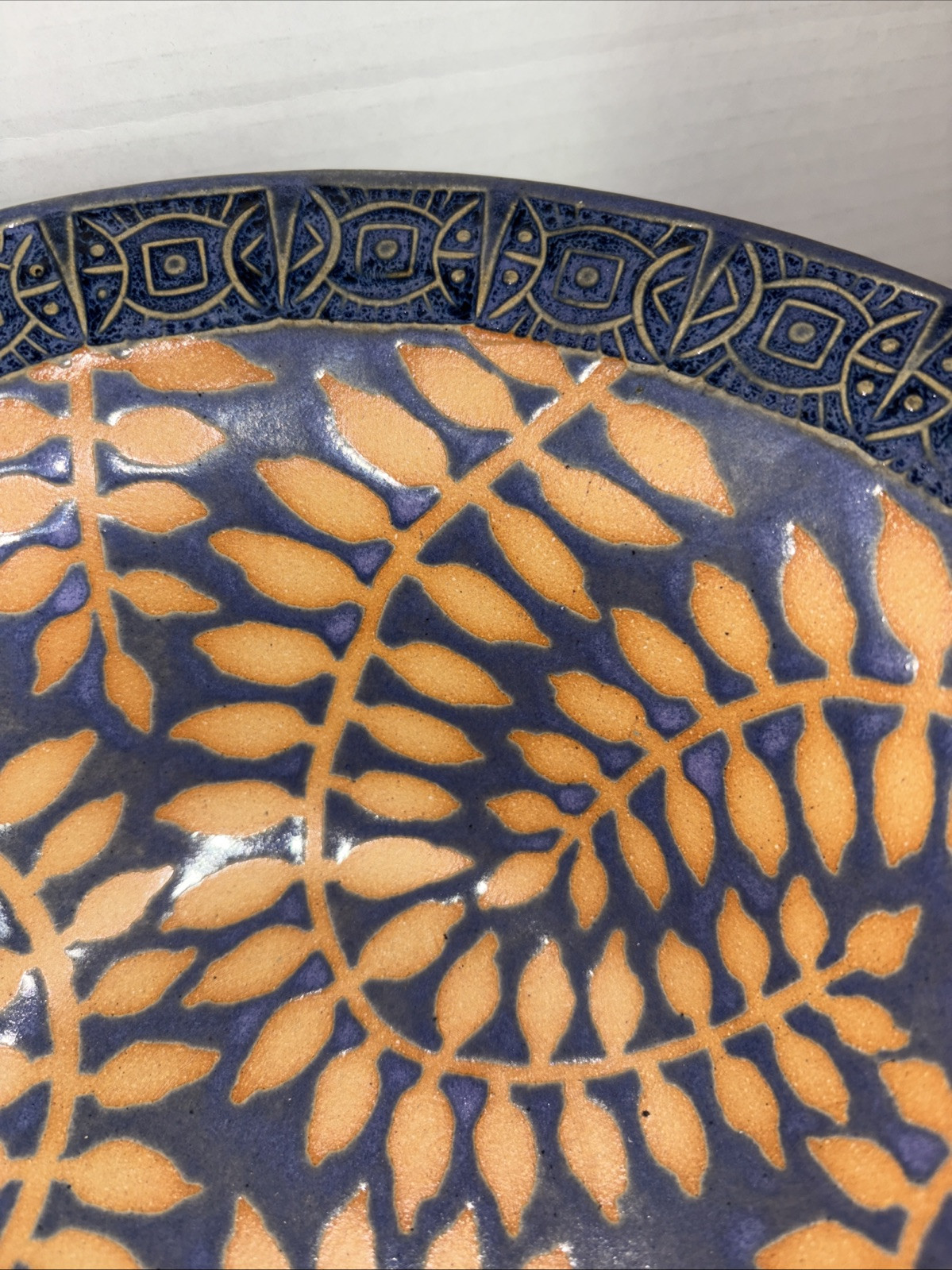 Vintage Blue And Gold Studio Pottery Art Bowl Signed 10.5″ EUC