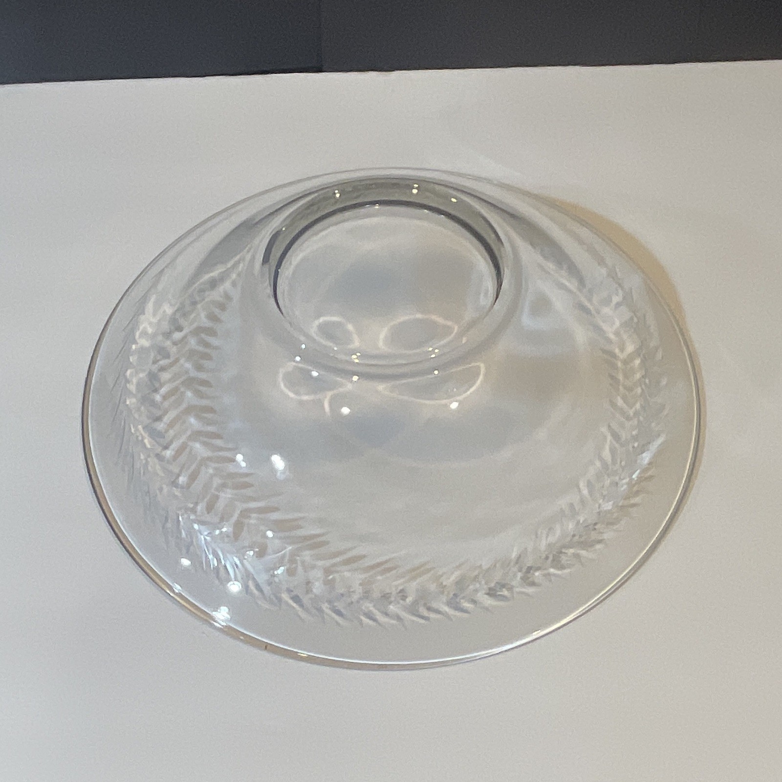 Clear Round Glass Bowl, Decorative Etched Leaf Pattern