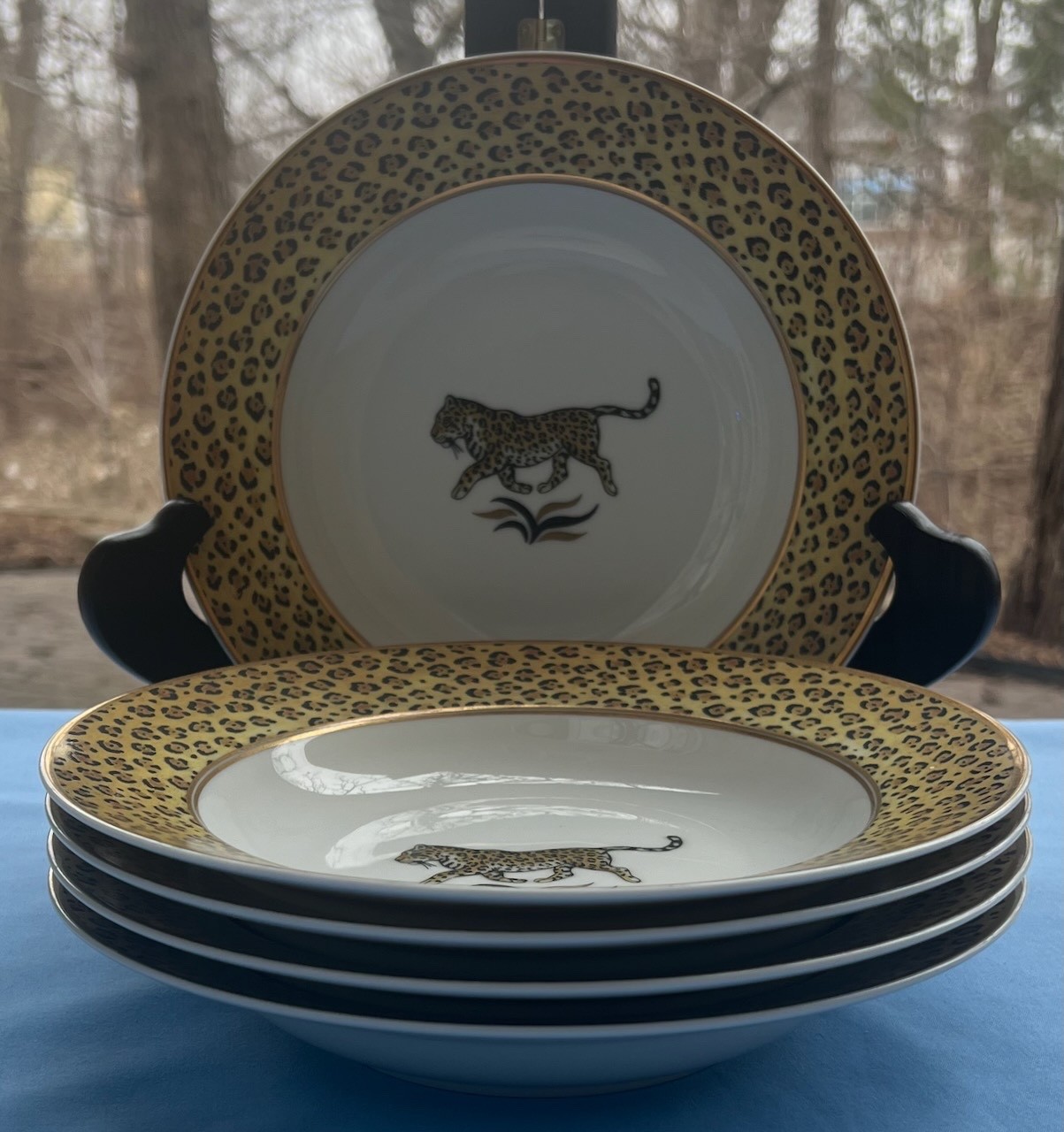 Set of FIVE Lynn Chase Amazonian Jaguar 9 1/8 Inch Flat Soup Bowls