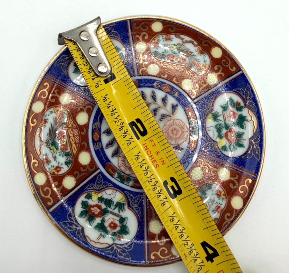 Porart Portugal VTG Porcelain Pin Dish Imari Style Rust Blue Gold Bird 3.75”