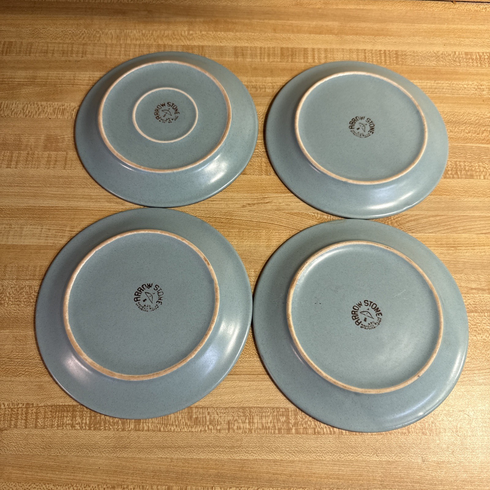 Set of 4 Arrow Stone Navajo Blue Stoneware Salad Dessert Plates 7.25”