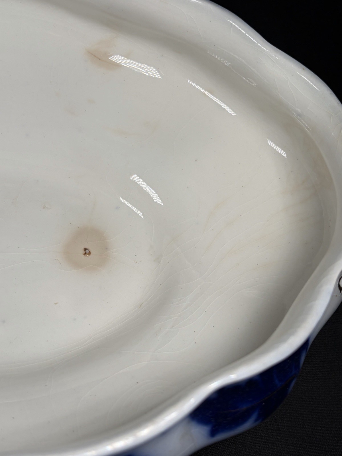 Antique Johnson Bros Normandy Flow Blue Oval Covered Vegetable Bowl Dish 11.5”