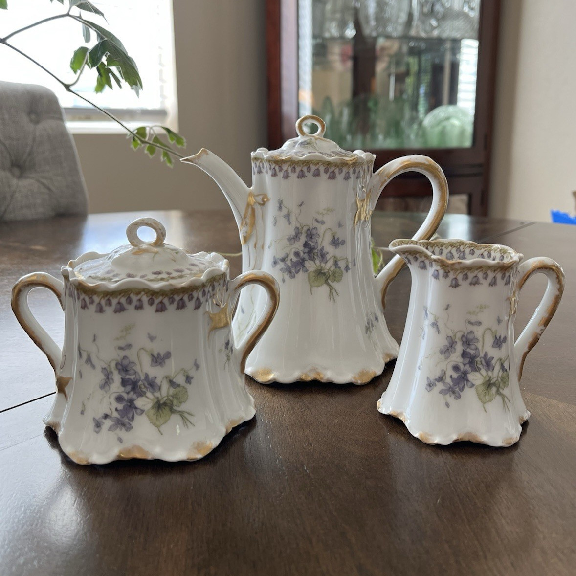 Haviland & Co Limoges France: Purple Floral Porcelain Chocolate Set