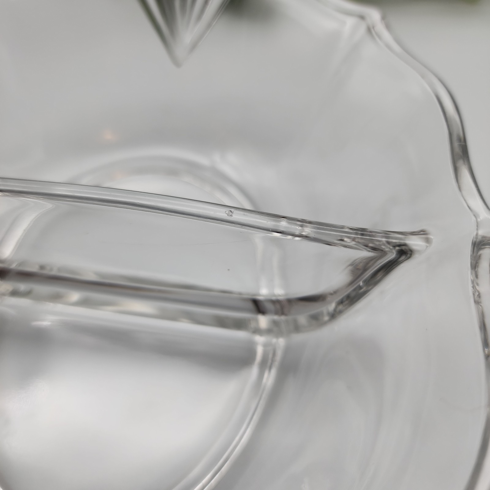 Vintage Clear Glass Divided Relish Dish Fan Handles Mid-Century Serving Bowl