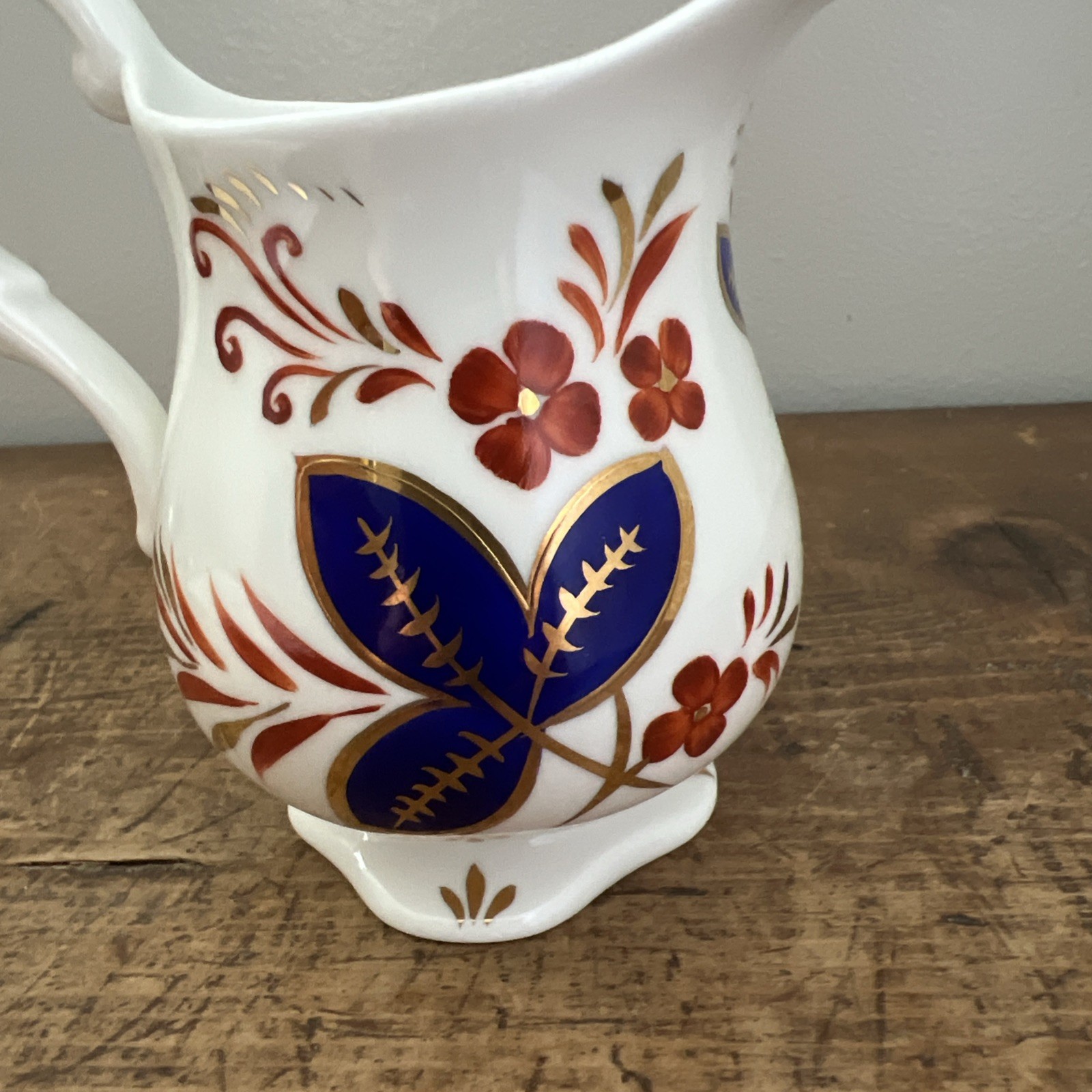 Vintage Royal Chelsea English Bone China Blue Rust Gold Floral Cream Pitcher