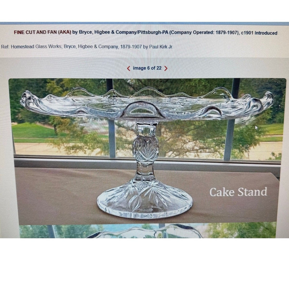 Antique Early American Pattern Glass (EAPG) Cake Stand Plate Bryce Higbee & Co.