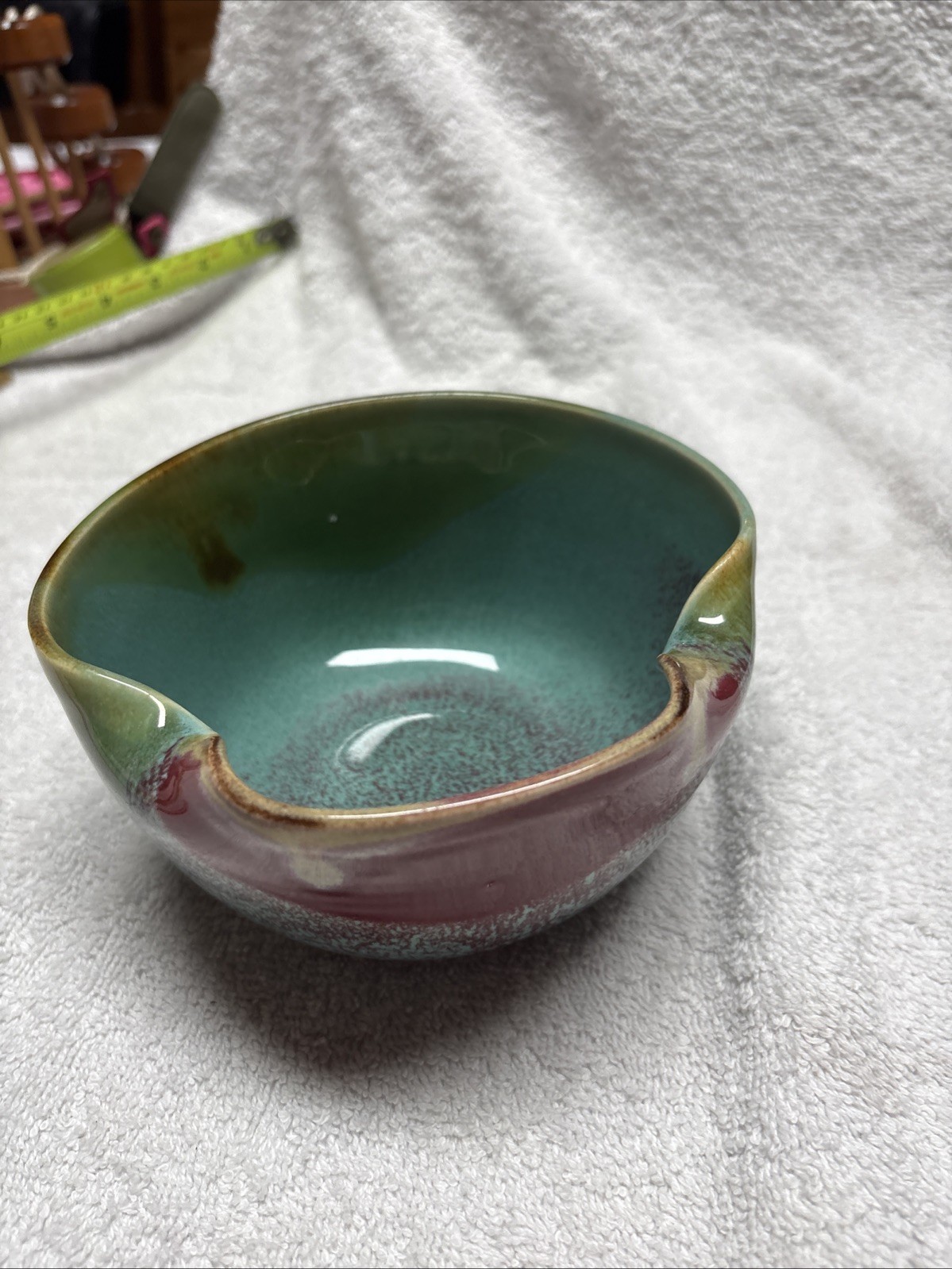 Pottery Bowl With Pinched Sides Grea Color Signed P Jones 6” Across