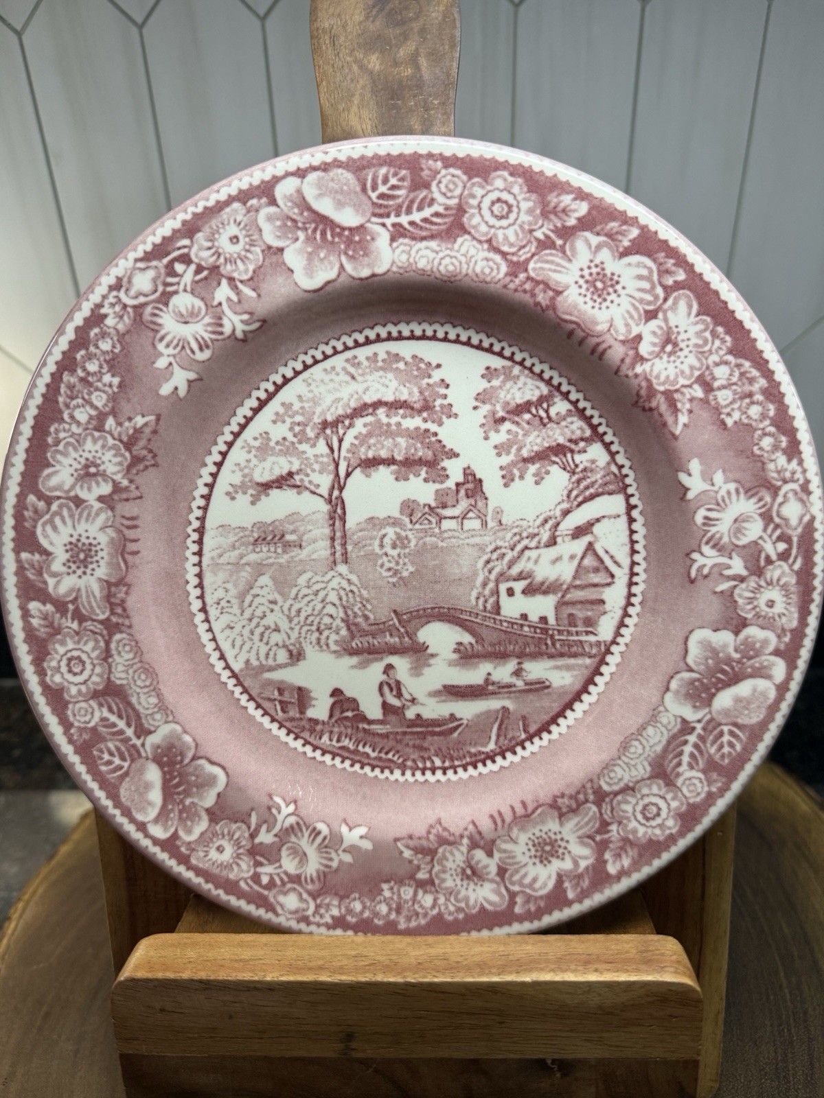 Staffordshire Engravings Wild Rose Pink Transferware Plate8” Lot of 3
