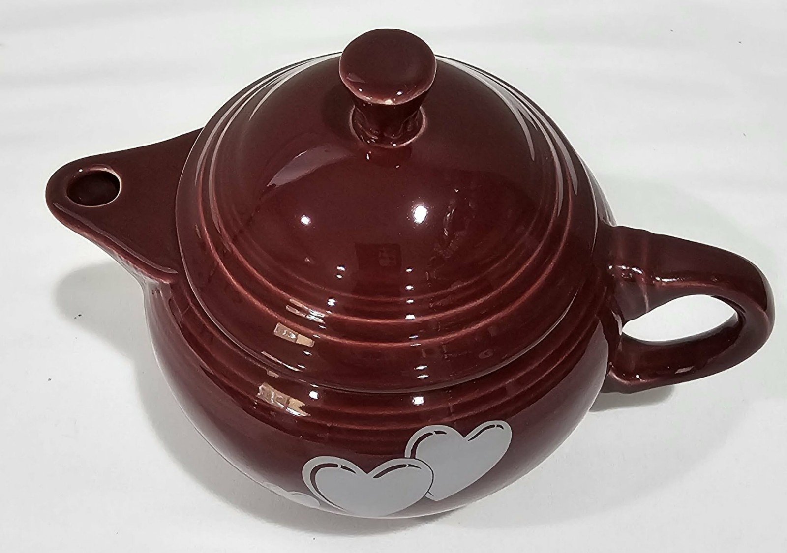 2001 Fiestaware 2 Cup Teapot With Lid Trio Of Hearts Cinnabar Excellent