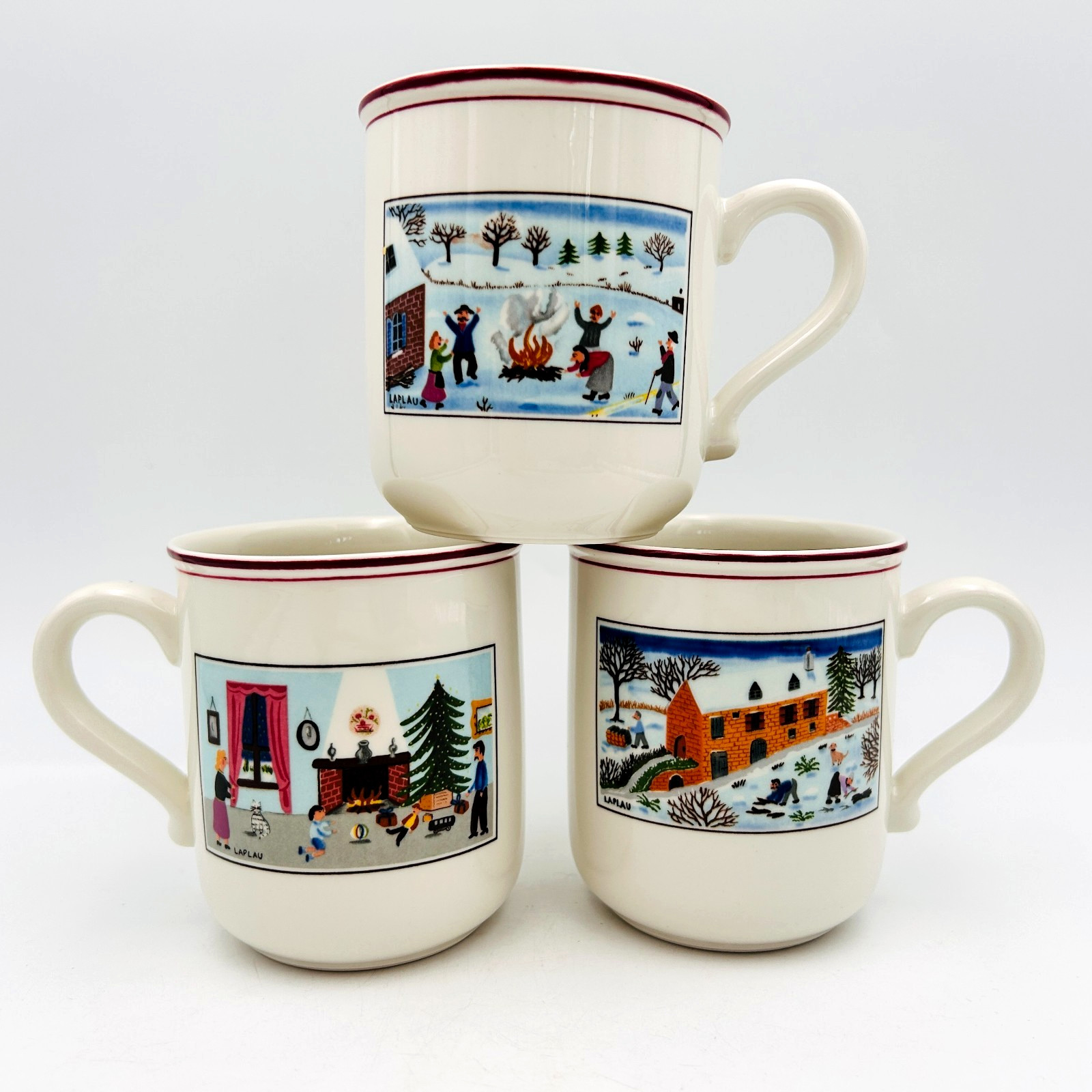 Villeroy & Boch Naif Christmas Mugs Set of 3 Germany Laplau Folk Art Holiday