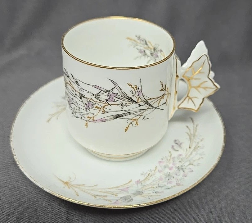 Charles Field Haviland Limoges Leaf Handle Demitasse Cup & Saucer 1868-81