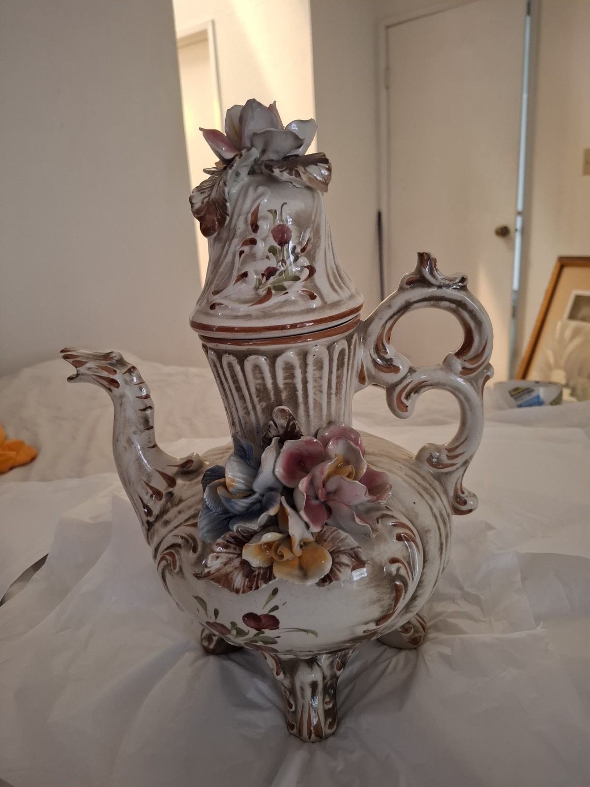 Vintage Capodimonte Footed Pitcher (Read Notes)