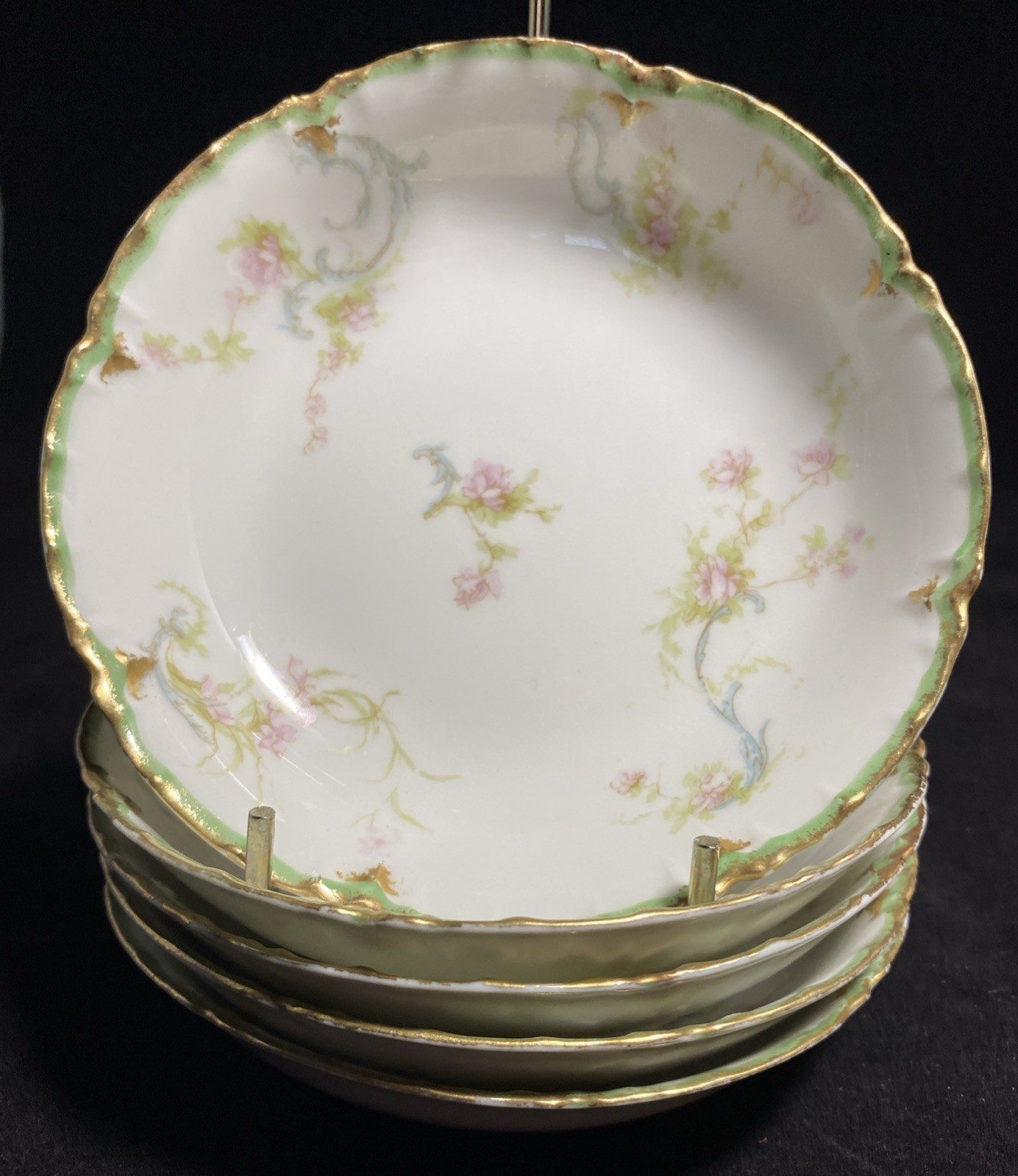 Limoges French Haviland Shabby Chic Dessert Bowls Gold Edge 5” X 5 @53