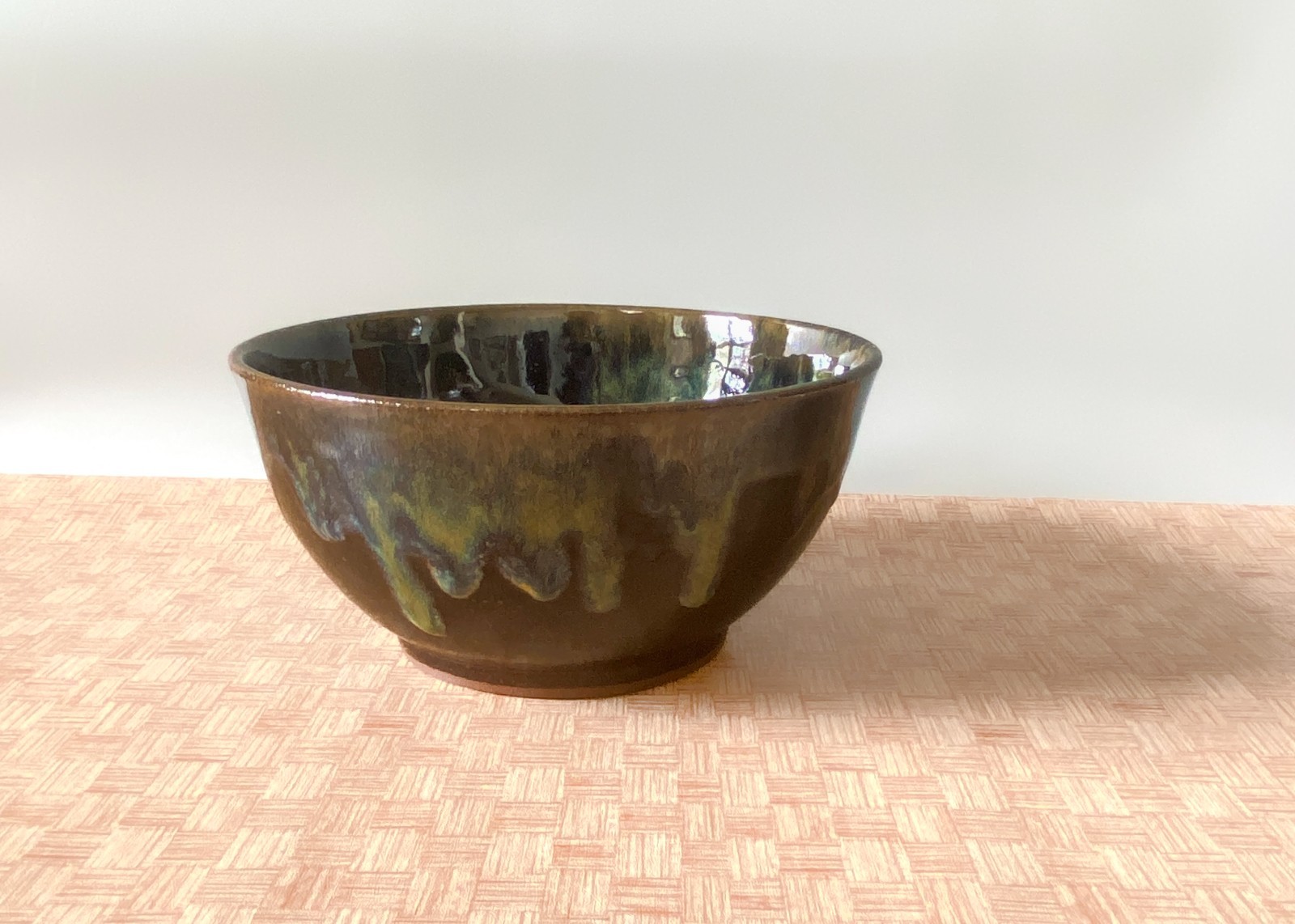 Wheel Thrown Cereal/Ramen/ Soup Bowl. Brown Green Hand-Made Pottery Bowl.