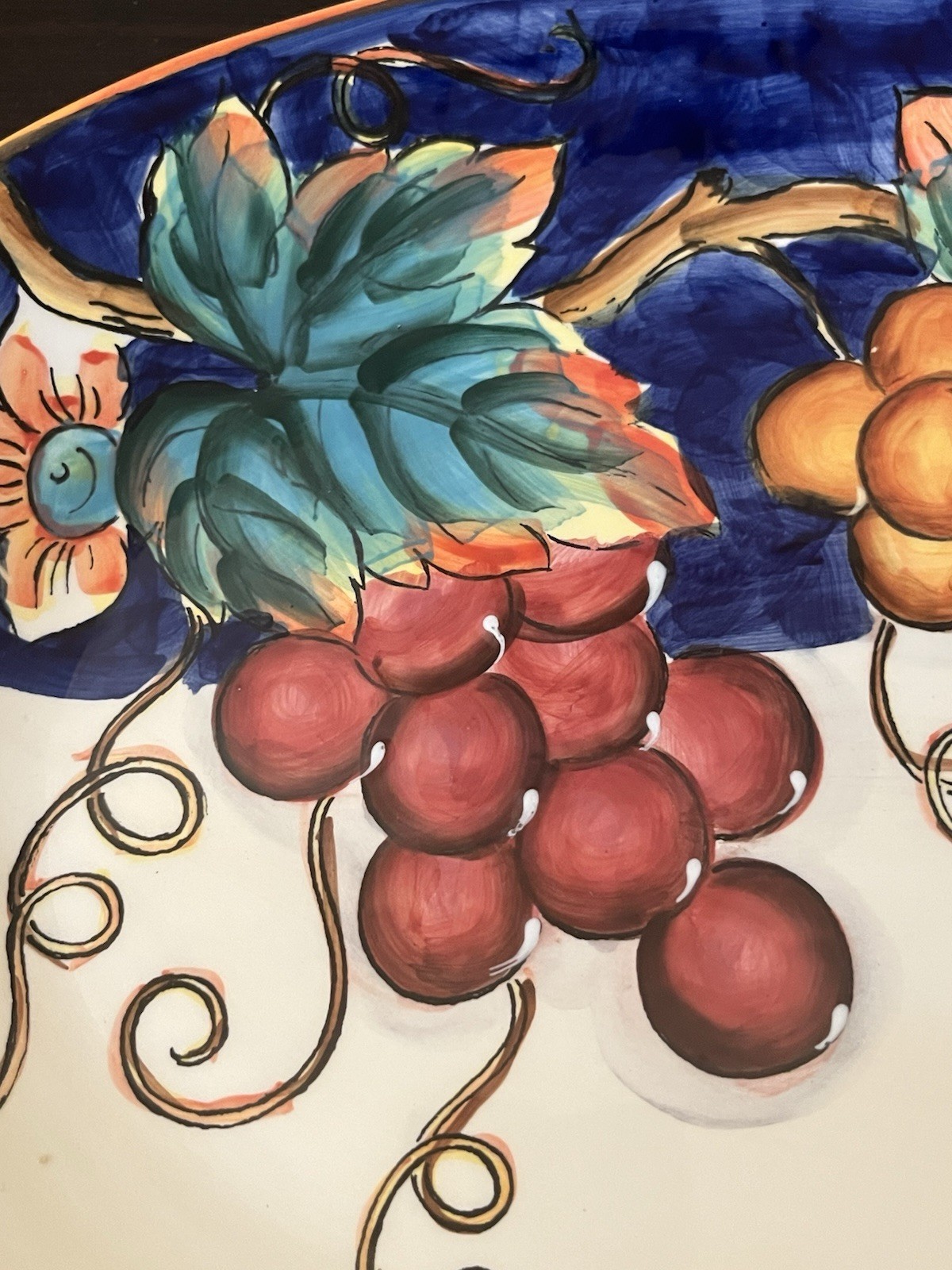 Oval Ceramic Tuscan Grapes Platter Serving Tray 14.5” Glossy Glaze