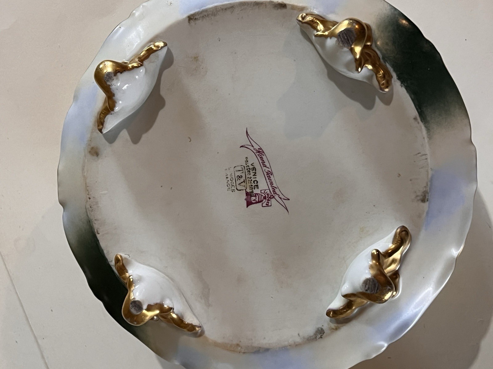 Antique Limoges Jardiniers Footed Gold Trim Bowl Made In Venice 1899