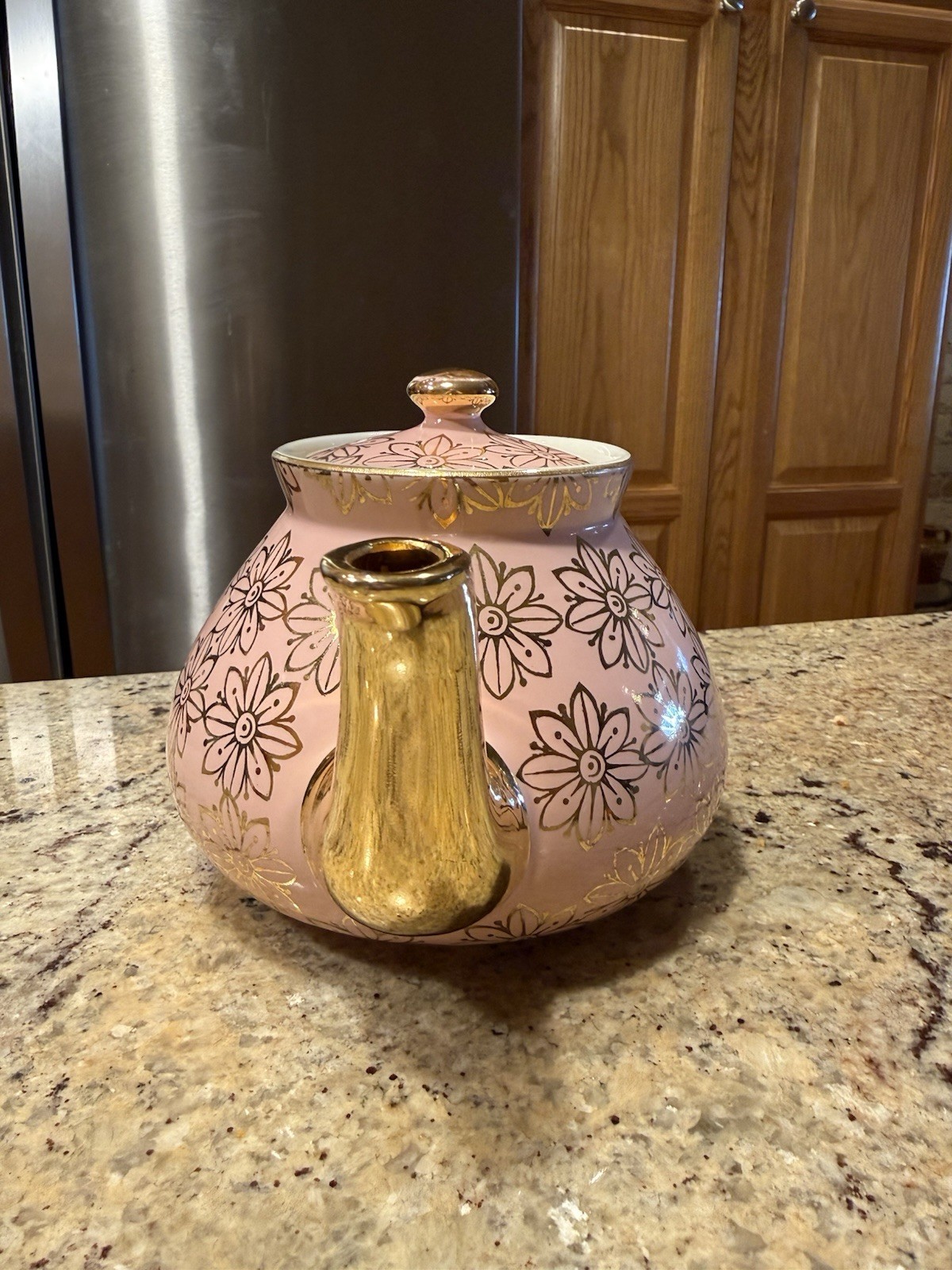 Vintage Hall China New York Daisies Pink & Gold 6-Cup Teapot #0356CL Made in USA