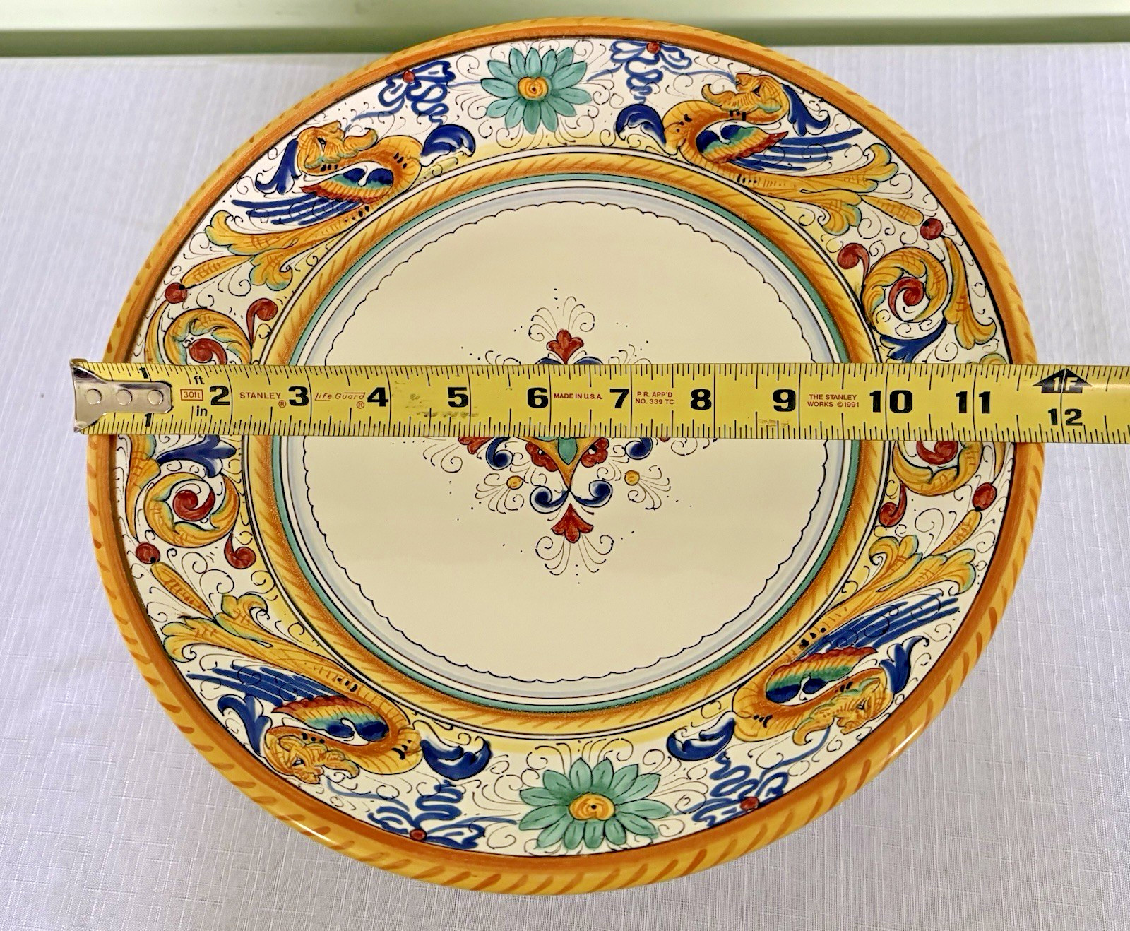 Deruta Italy-Raffaellesco Yellow Dragon-Pedestal Bowl-Artist Signed-EC-Vintage