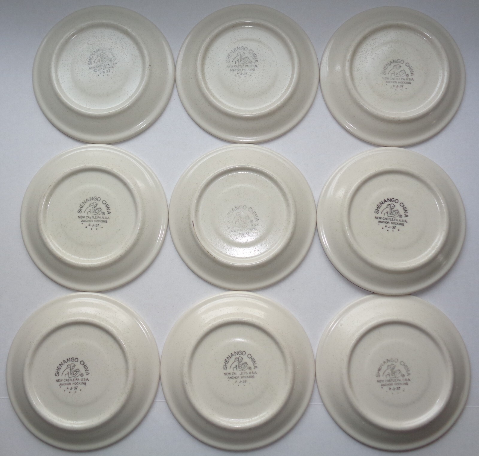 Shenango China Restaurant Ware Plates, Teal Blue Stripe Speckled 6.25” Set 9
