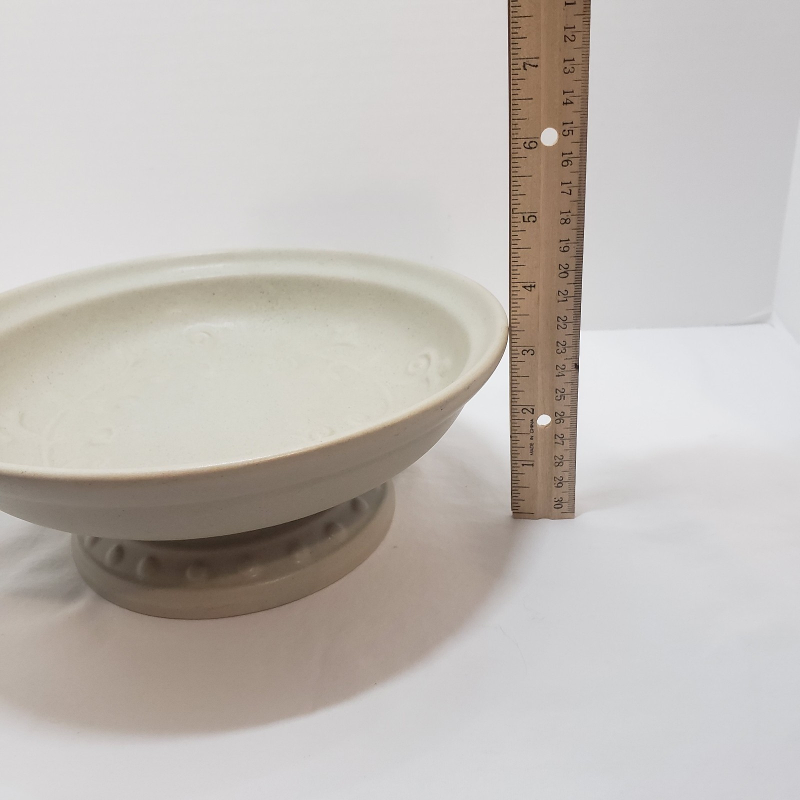 Vintage Pedestal Light Tan Fruit Bowl Ceramic