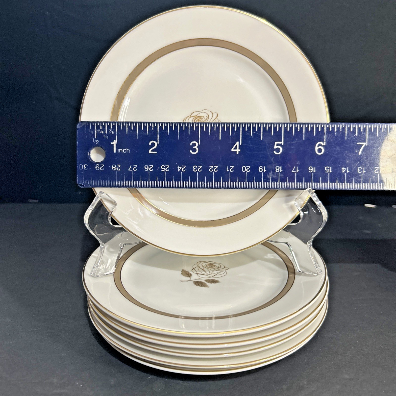 Rosenthal Rose 6” Dessert Bread Plates White w/Gold Rose & Trim Germany Set/6