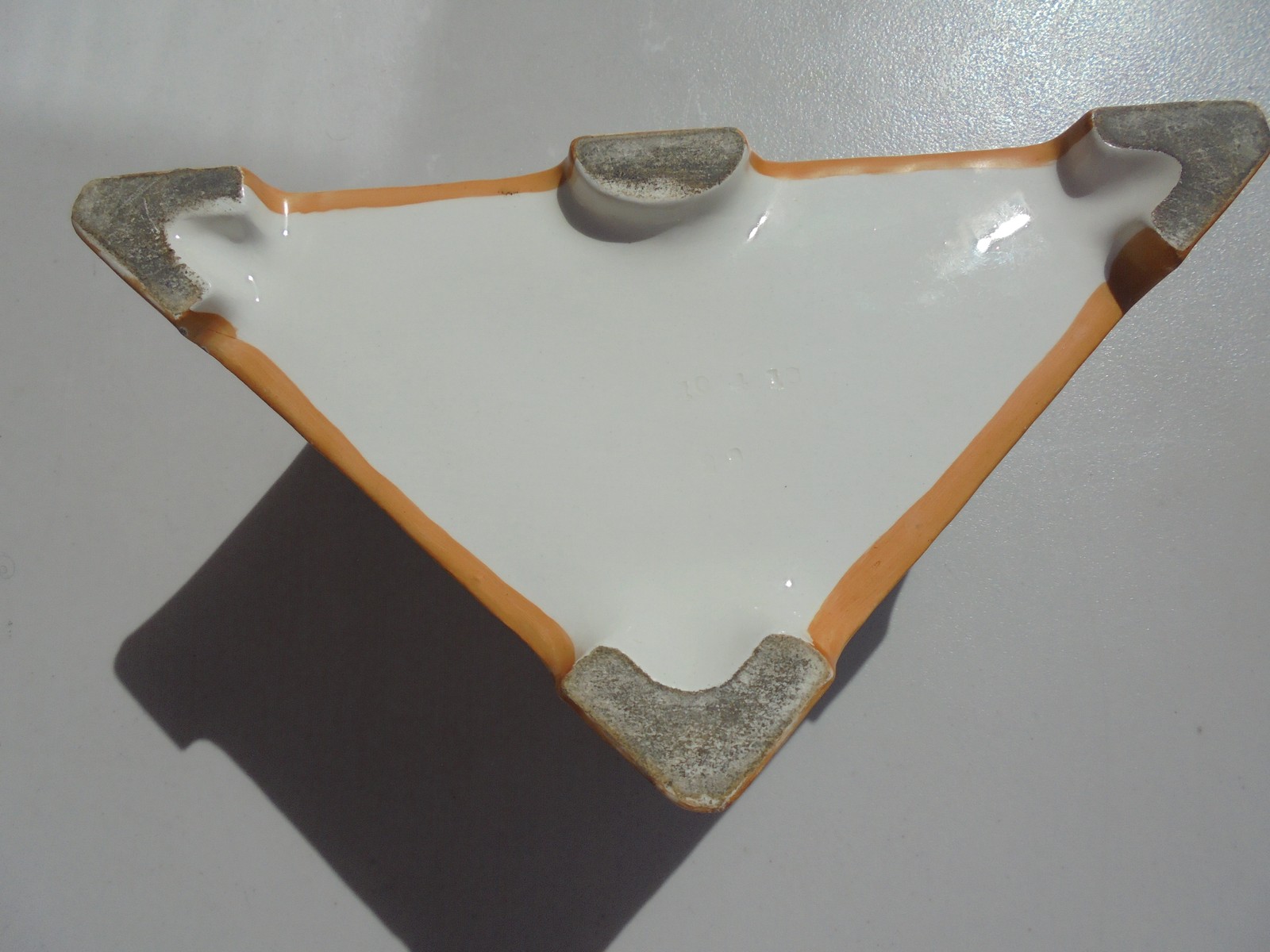 Unusual Antique Secessionist Style Majolica Triangular Ftd Bowl 10 1/2″