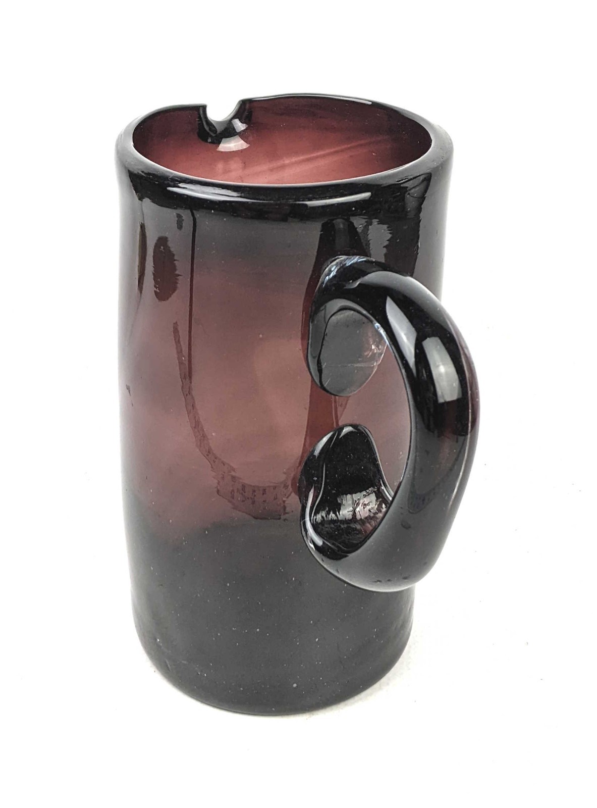 Vintage Hand Blown Amethyst Purple Glass Pitcher Pontil Base Applied Handle