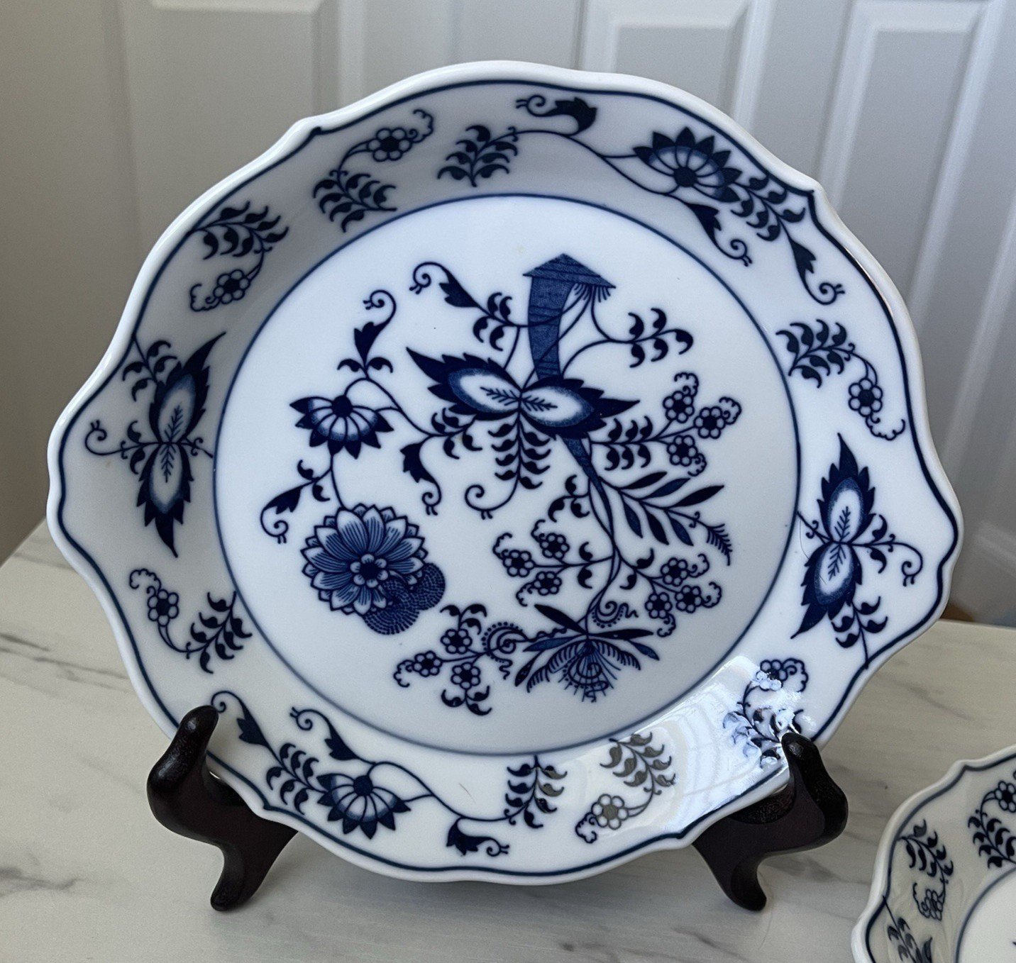 2 Blue Danube Individual Au Gratin Dish 7 1/2″ Across Handles Banner Ribbon Mark