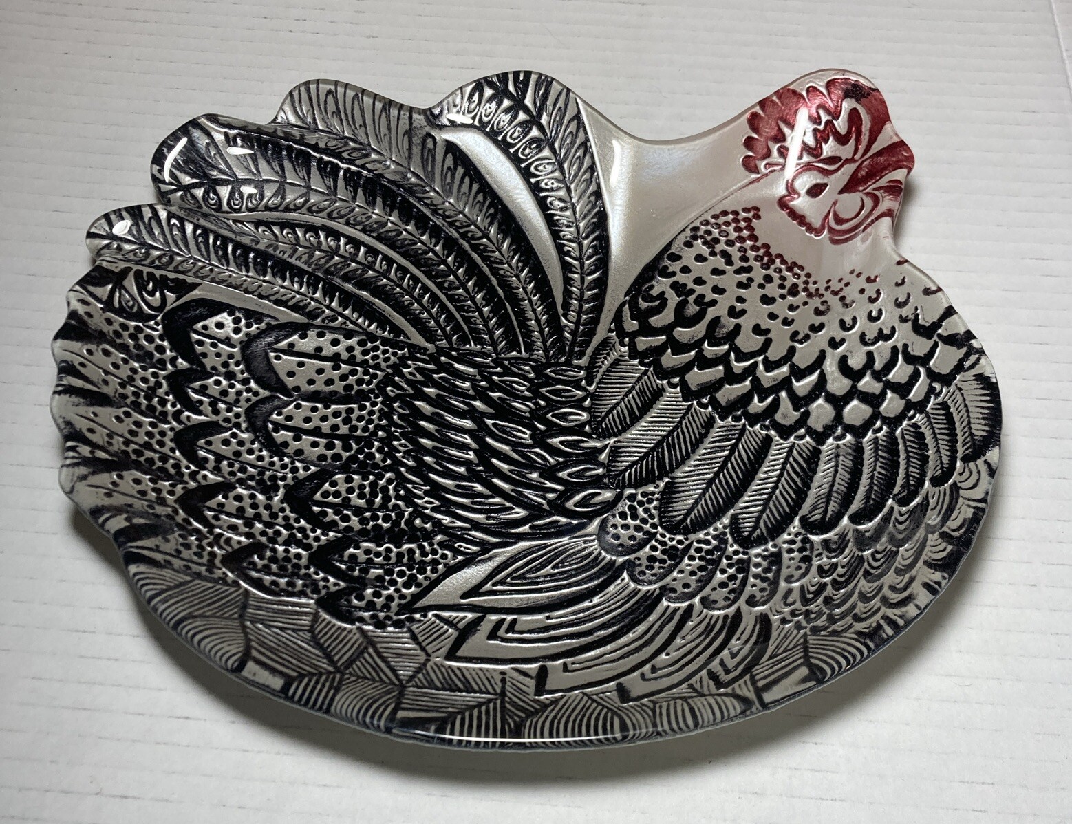 Farmhouse Rooster Metallic Glass Home Decor Platter Country Living