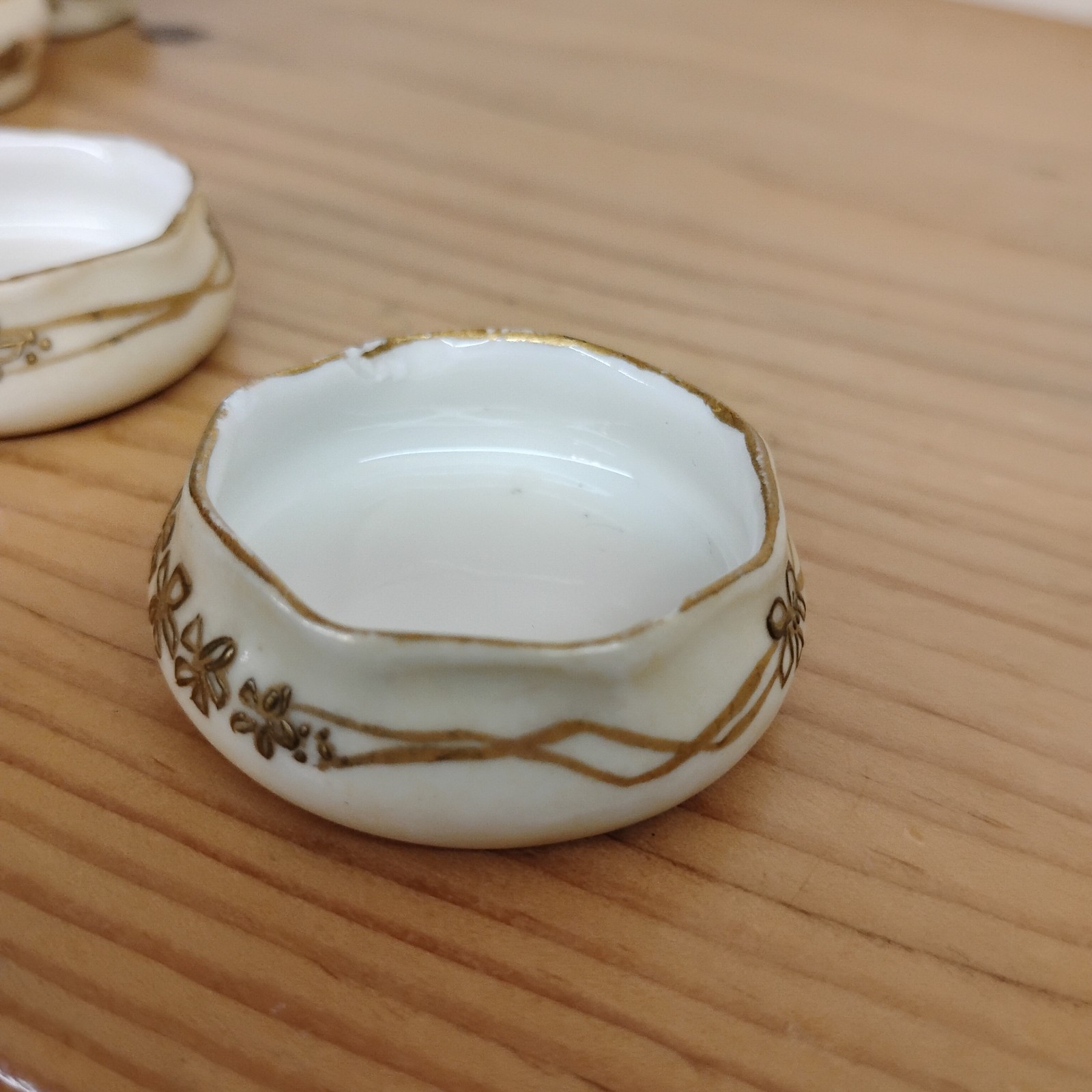 Antique GDA Limoges France Porcelain Salt Cellars Hand Painted 1905 Gold Floral