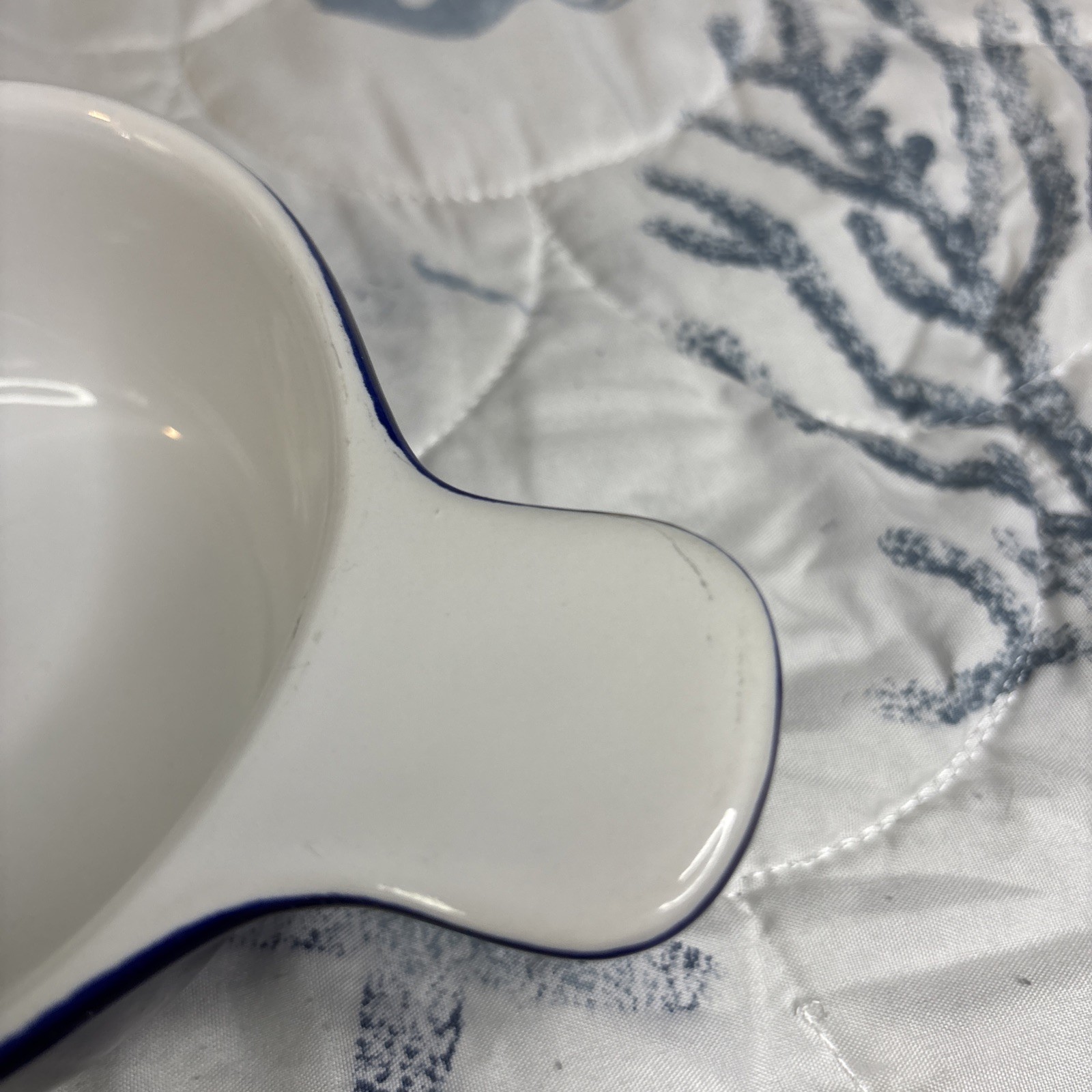 2 Navy Blue & White Interior Nesting Grab Stoneware Matching Bowls-Very Durable