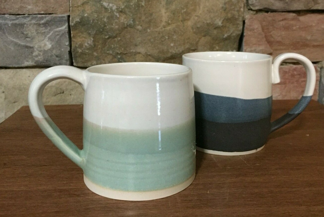 Art Pottery~3¼” Mugs~Glazed~Marked J~Pair