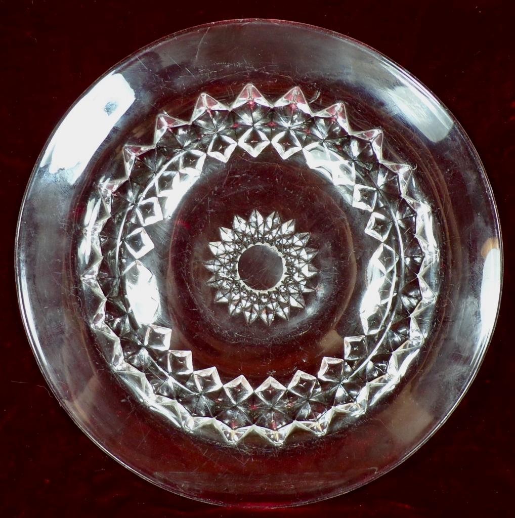 2 Amazon Dessert Plates Sawtooth Band Bryce Bros Clear Glass EAPG 1890 Antique