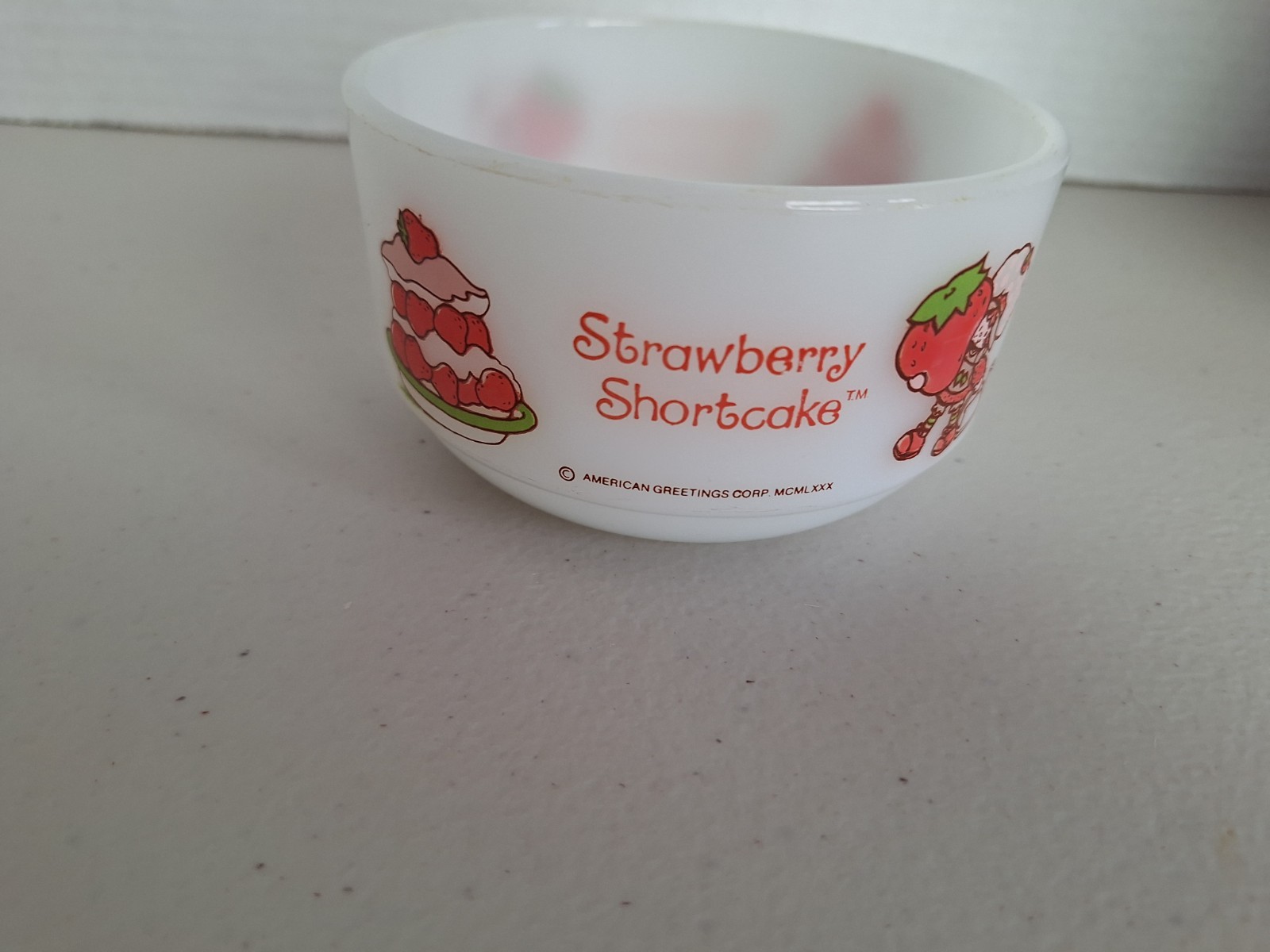 Anchor Hocking Strawberry Shortcake Milk Glass Bowl Vintage