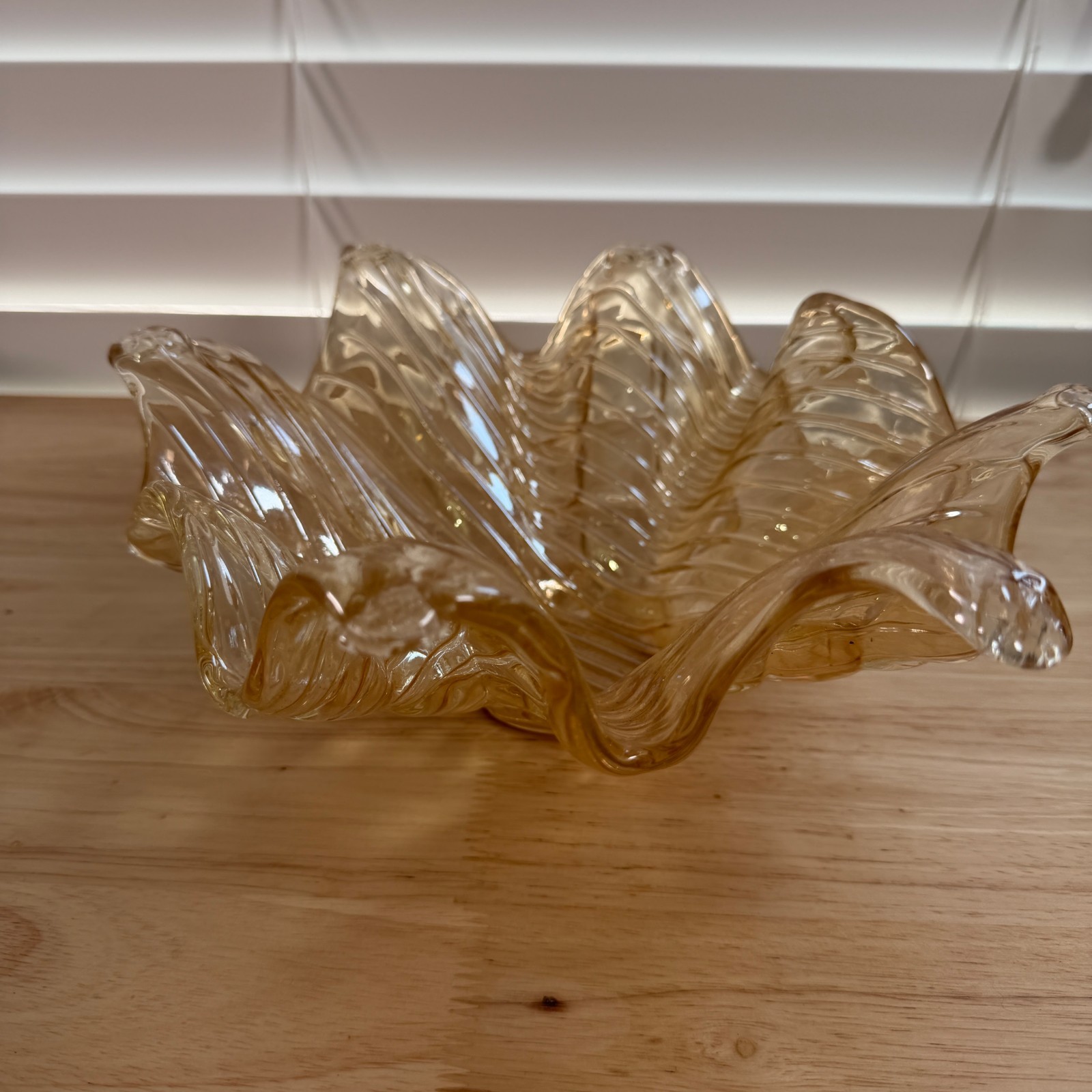 Vintage Antica Cristalleria Hand Blown Champagne Italian Art Glass Flower Bowl