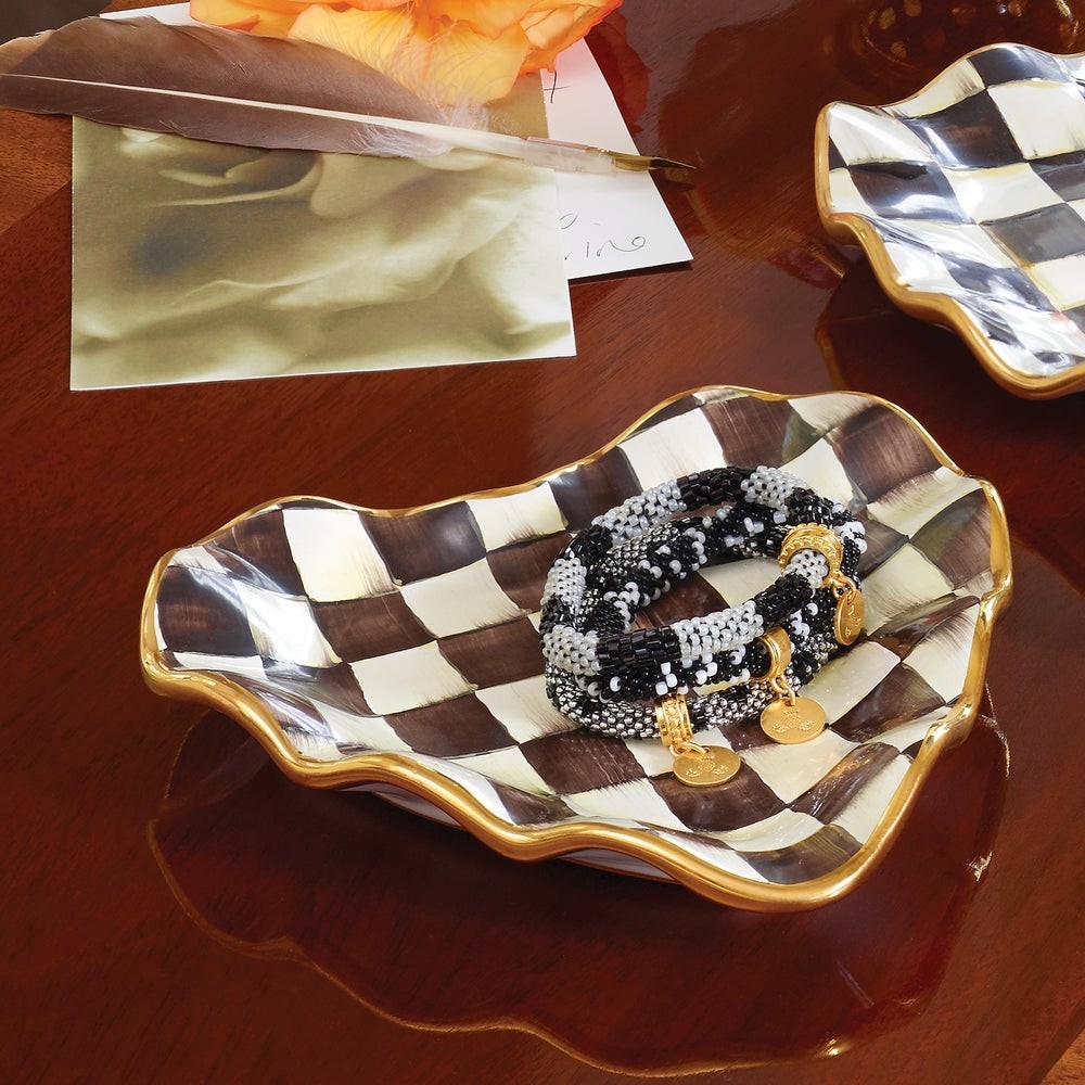 NEW W TAG Ceramic McKenzie-Childs Courtly Check Fluted Heart Plate; 6” By 6.5”