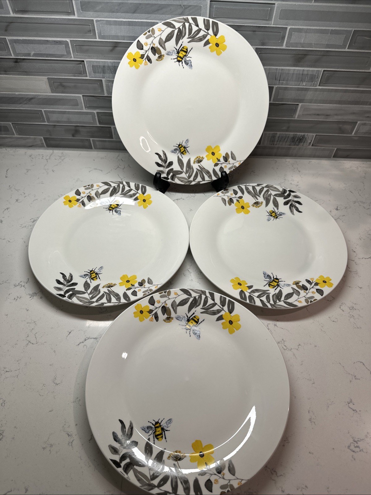 ROYAL NORFOLK “Bee Kind” Floral & Bees~Bowl/Salad & Dinner Plate/Placemat~4 EACH