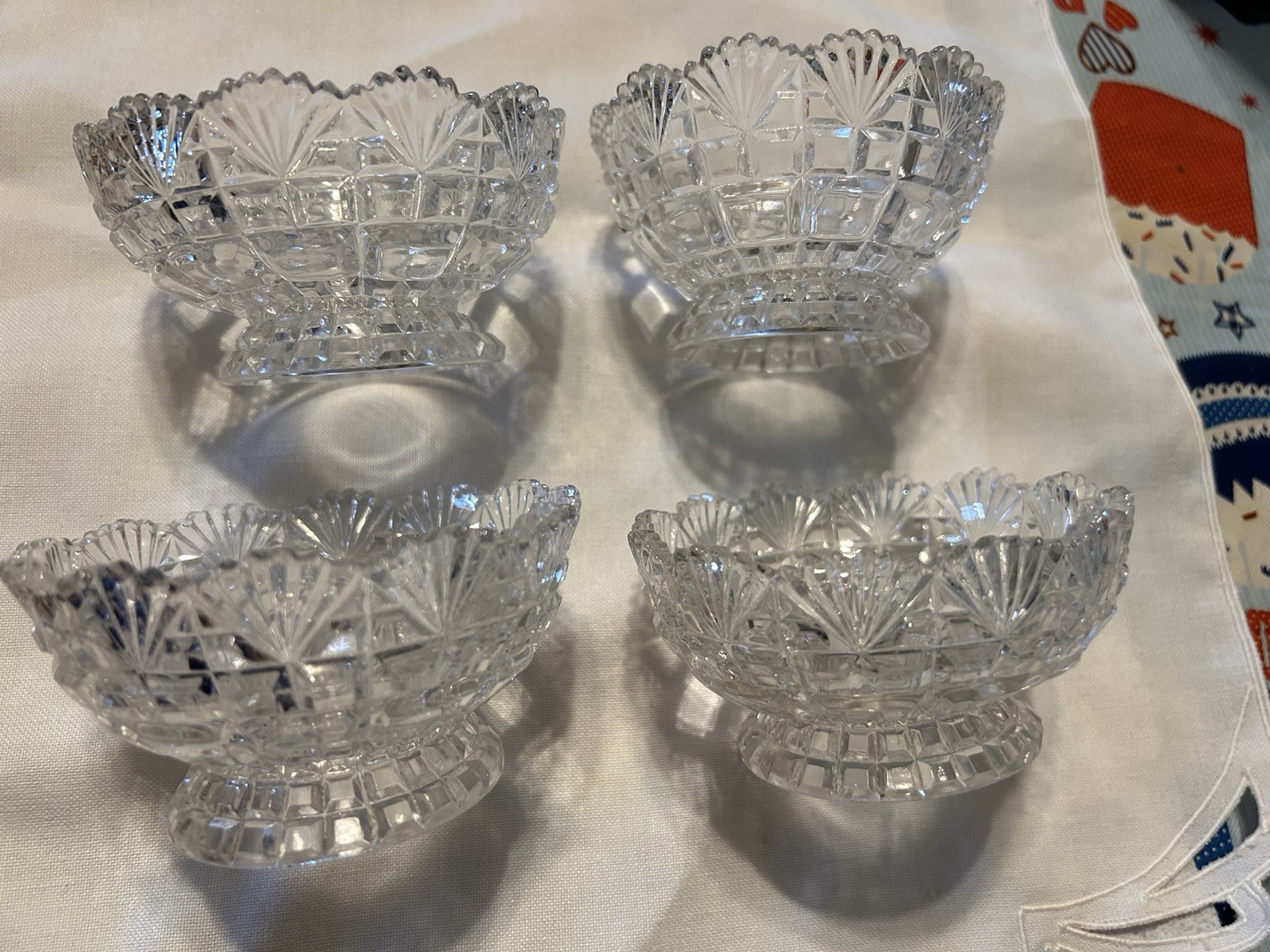 Vintage 4 American Brilliant Round Bowl APB Cut Crystal Glass Dessert