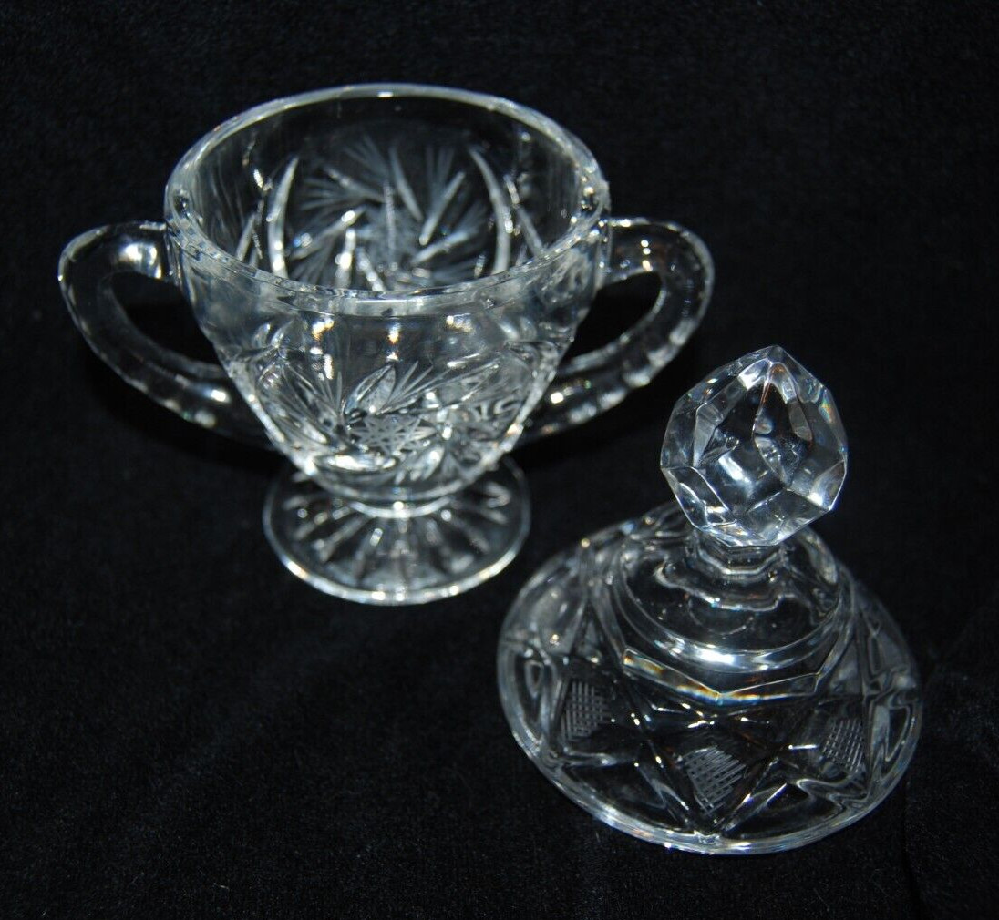 Vintage Crystal Hand Cut Glass Lidded Sugar Bowl and Creamer Set Elegant Dining