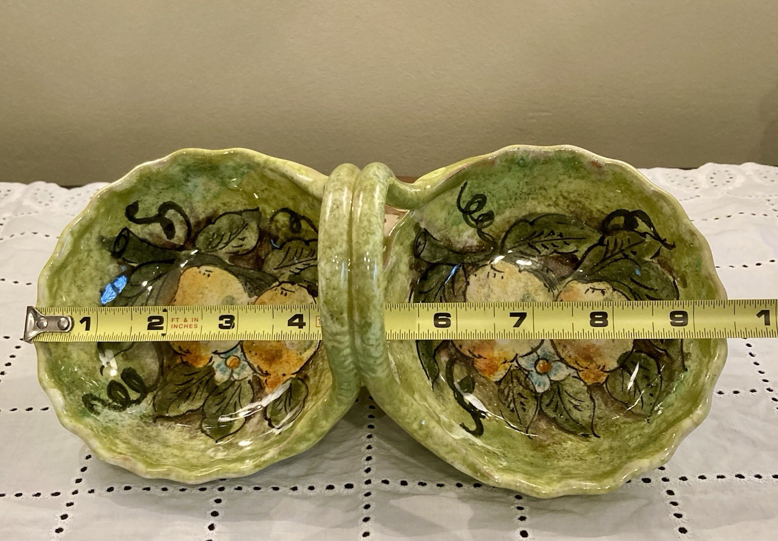Italian Majolica Double Sided Bon Bon Serving Dish Lemons Creazioni D’arte