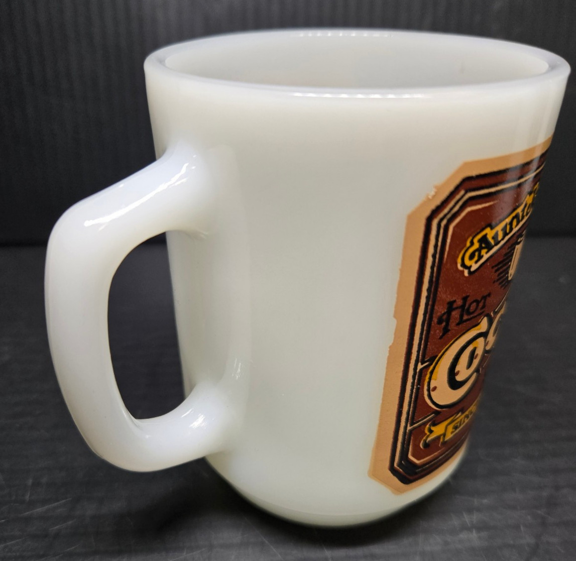 Set of 3 Vintage 1980s Anchor Hocking Aunt Jenny’s Cocoa & Tea Milk Glass Mugs