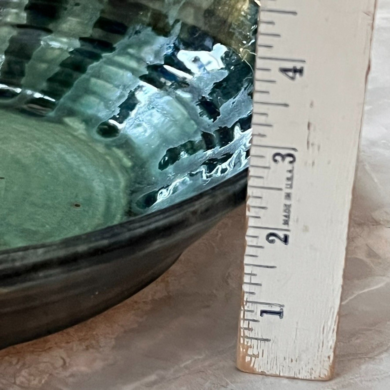 1995 Studio Art Pottery Bowl 11″ Dark Green Glaze Drip Glossy Finish