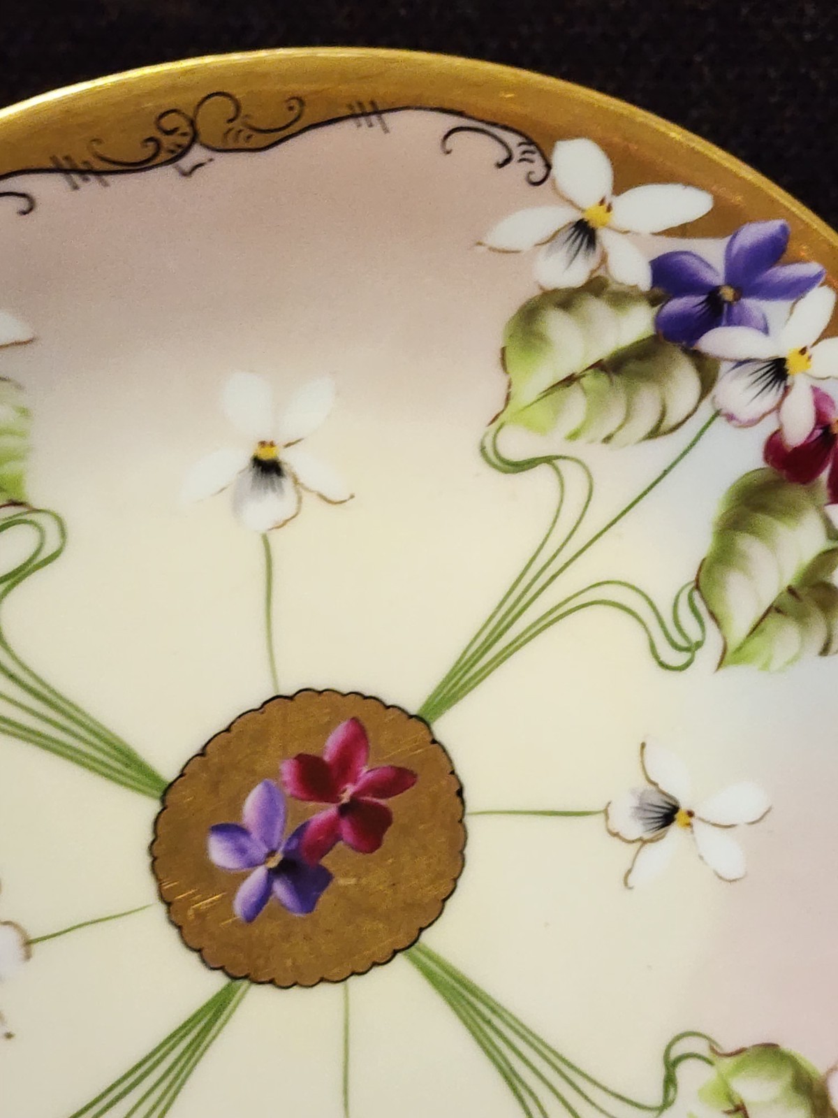 Rare Pickard Studio Art Nouveau Flowers with Gold Gilt Plate Artist Signed